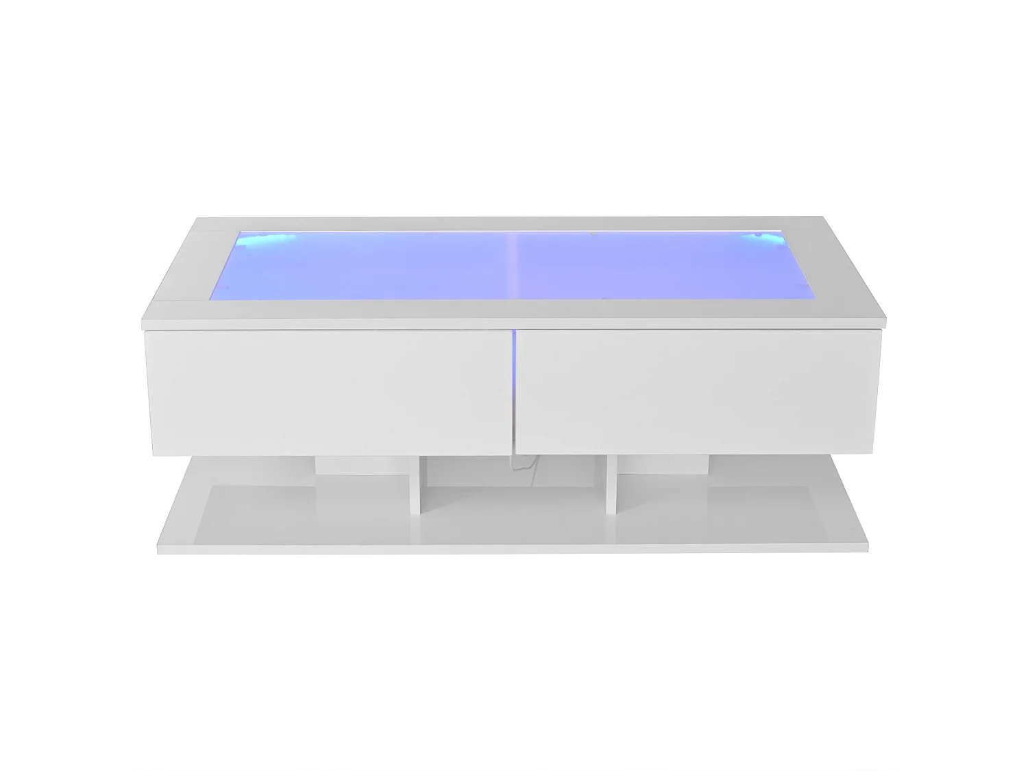 Rechthoekige salontafel - Salontafel met LED-verlichting en 2 lades - glazen blad - wit