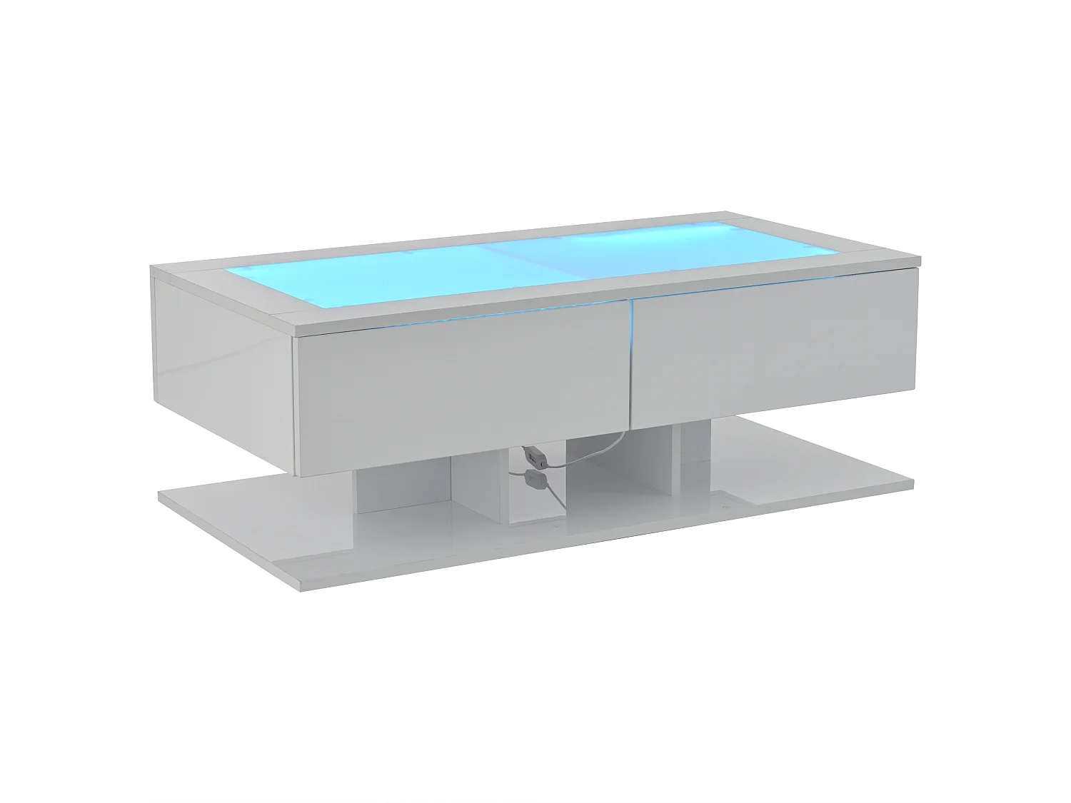 Rechthoekige salontafel - Salontafel met LED-verlichting en 2 lades - glazen blad - wit