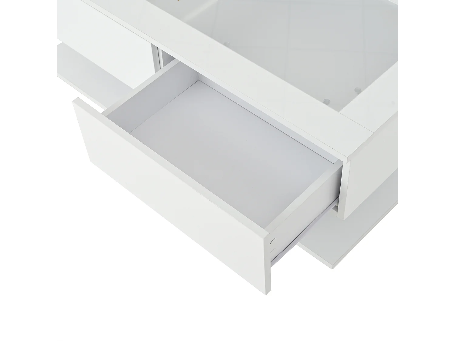 Rechthoekige salontafel - Salontafel met LED-verlichting en 2 lades - glazen blad - wit