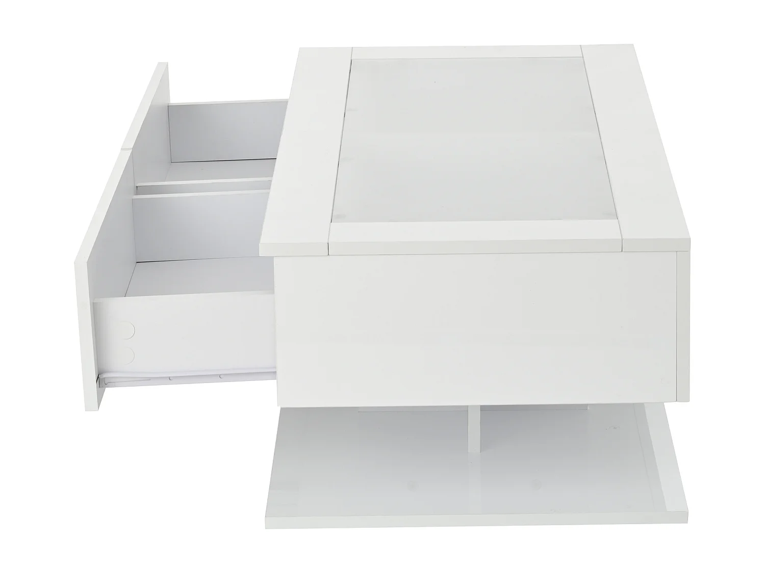 Rechthoekige salontafel - Salontafel met LED-verlichting en 2 lades - glazen blad - wit