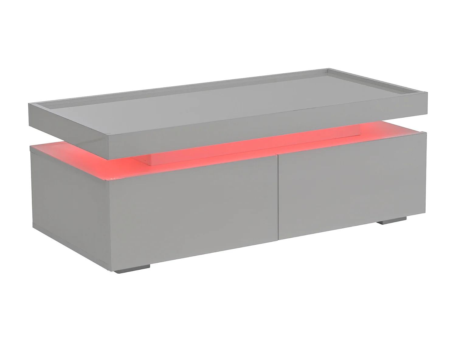 Table basse rectangulaire moderne - Table basse à 2 tiroirs avec éclairage LED - plateau brillant - blanc
