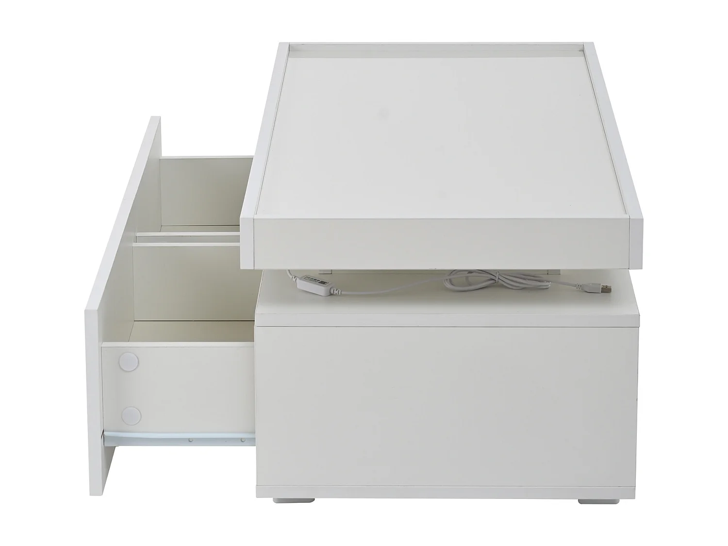 Table basse rectangulaire moderne - Table basse à 2 tiroirs avec éclairage LED - plateau brillant - blanc