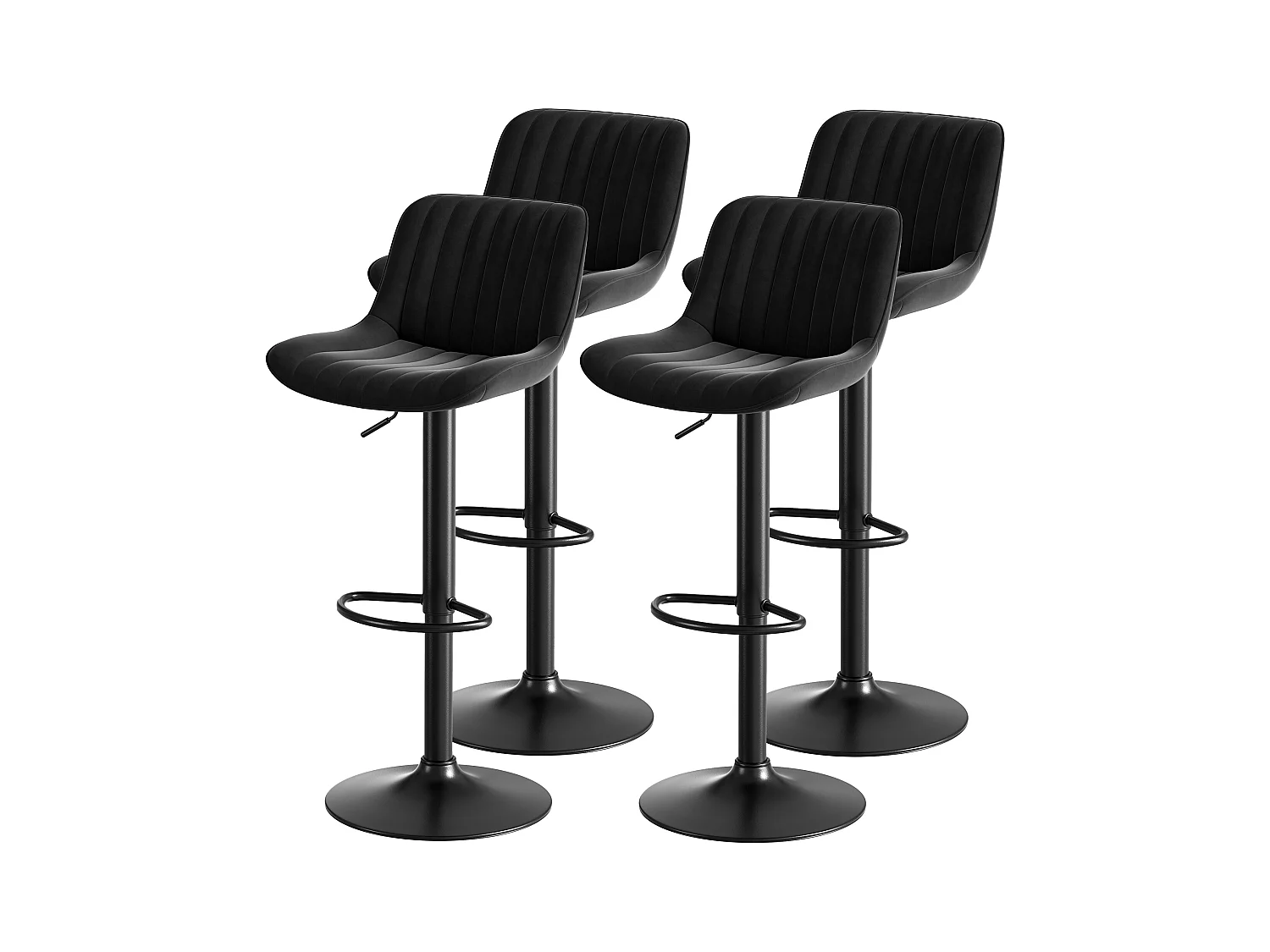 Lot de 2 tabourets de bar pivotants - hauteur réglable et pivotant à 360° - velours noir