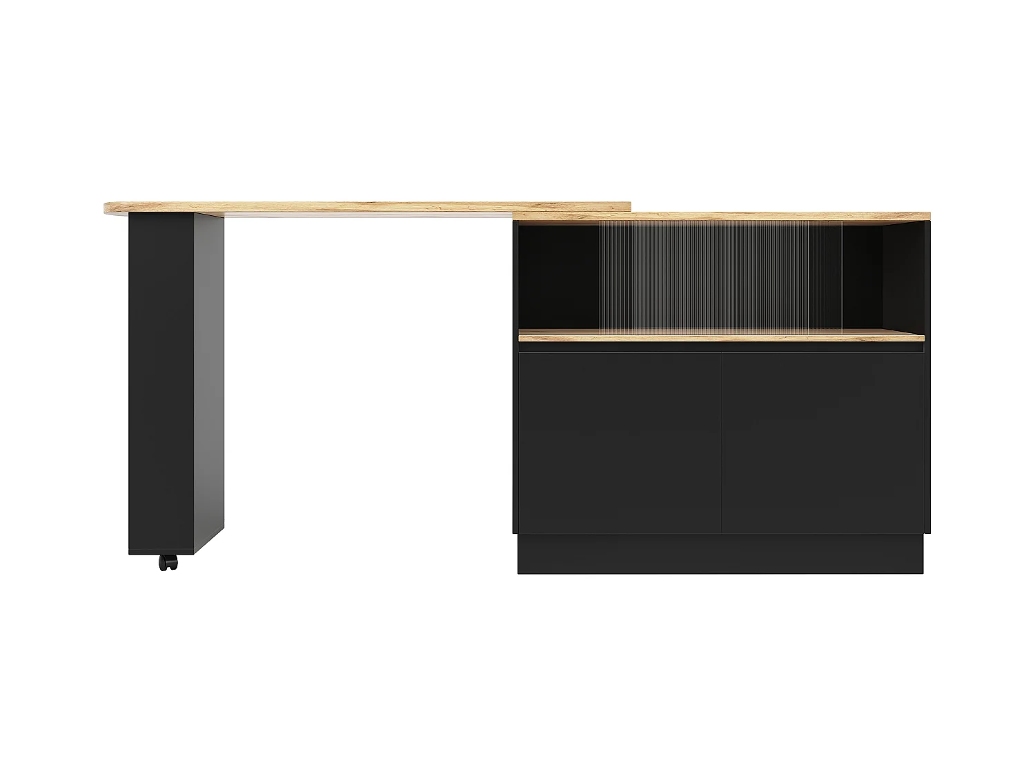 Meuble de bar à 2 portes - Meuble de bar extensible avec 2 portes coulissantes en verre et étagères ouvertes - noir