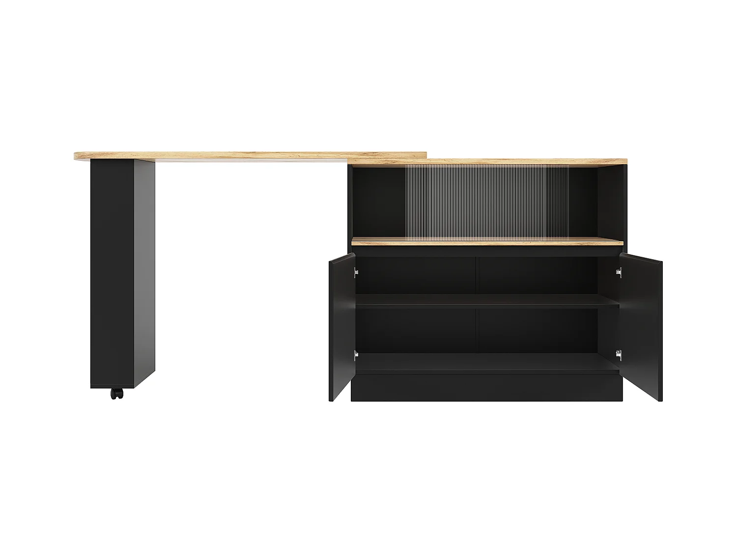 Meuble de bar à 2 portes - Meuble de bar extensible avec 2 portes coulissantes en verre et étagères ouvertes - noir