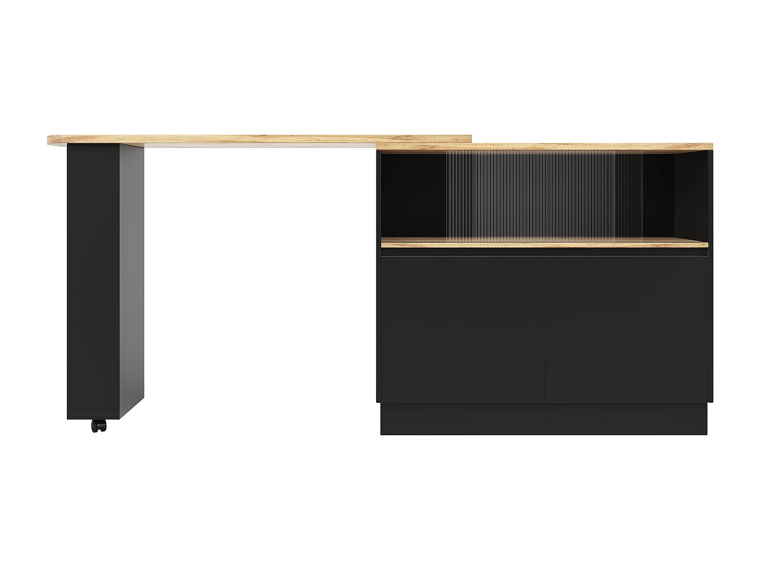 Meuble de bar à 2 portes - Meuble de bar extensible avec 2 portes coulissantes en verre et étagères ouvertes - noir