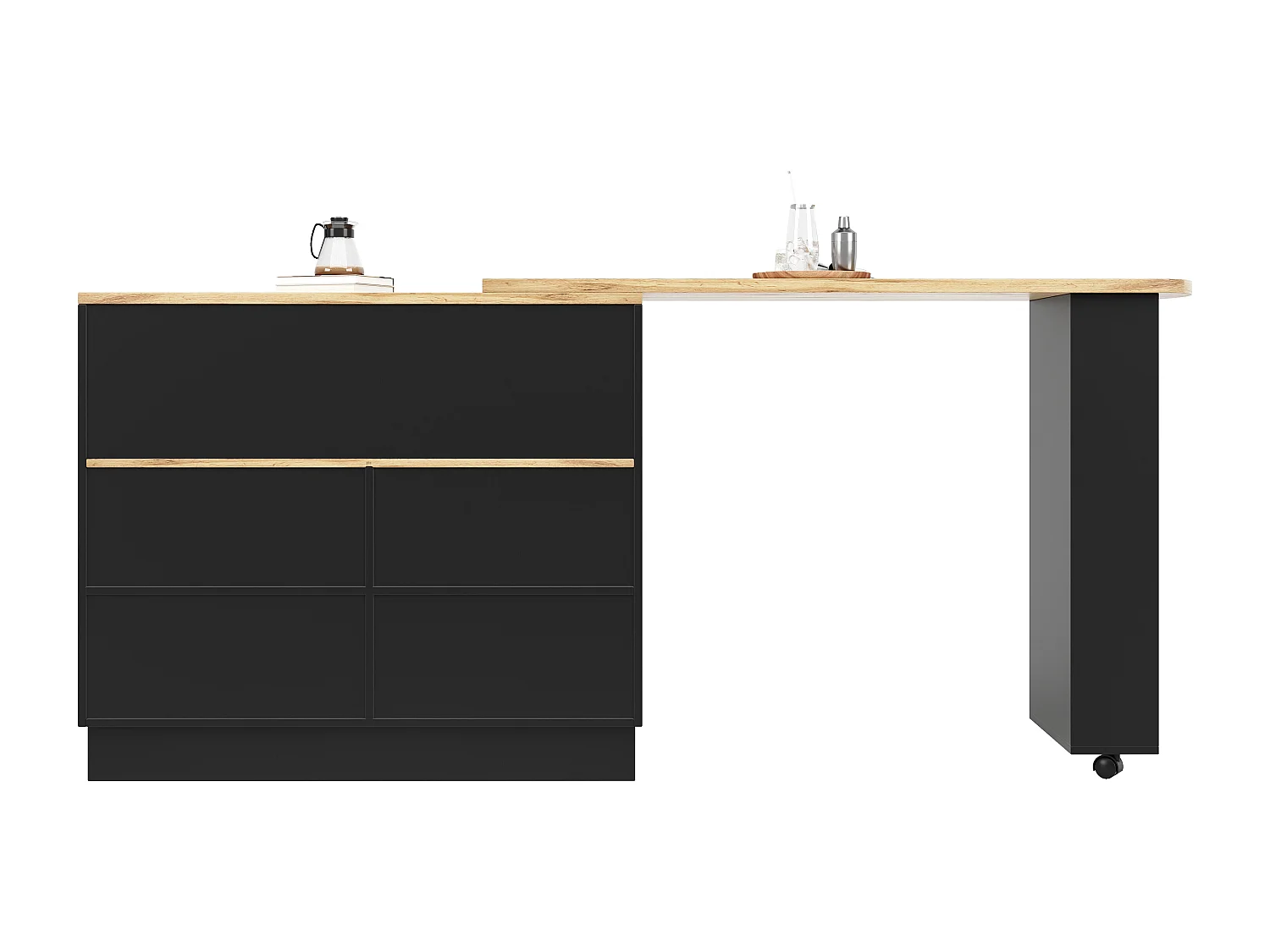 Meuble de bar à 2 portes - Meuble de bar extensible avec 2 portes coulissantes en verre et étagères ouvertes - noir