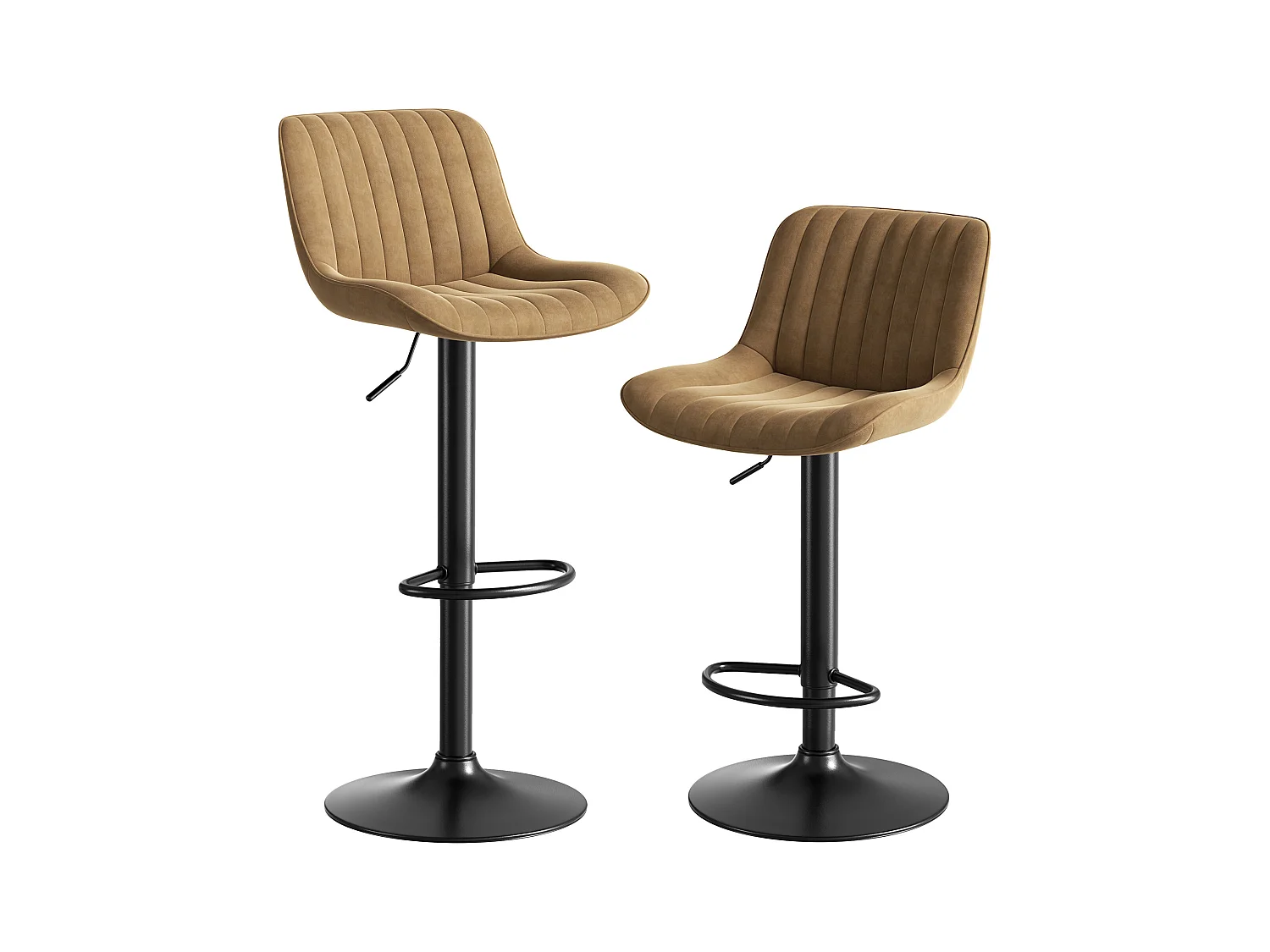 Lot de 2 tabourets de bar pivotants - hauteur réglable et pivotant à 360° - velours marron