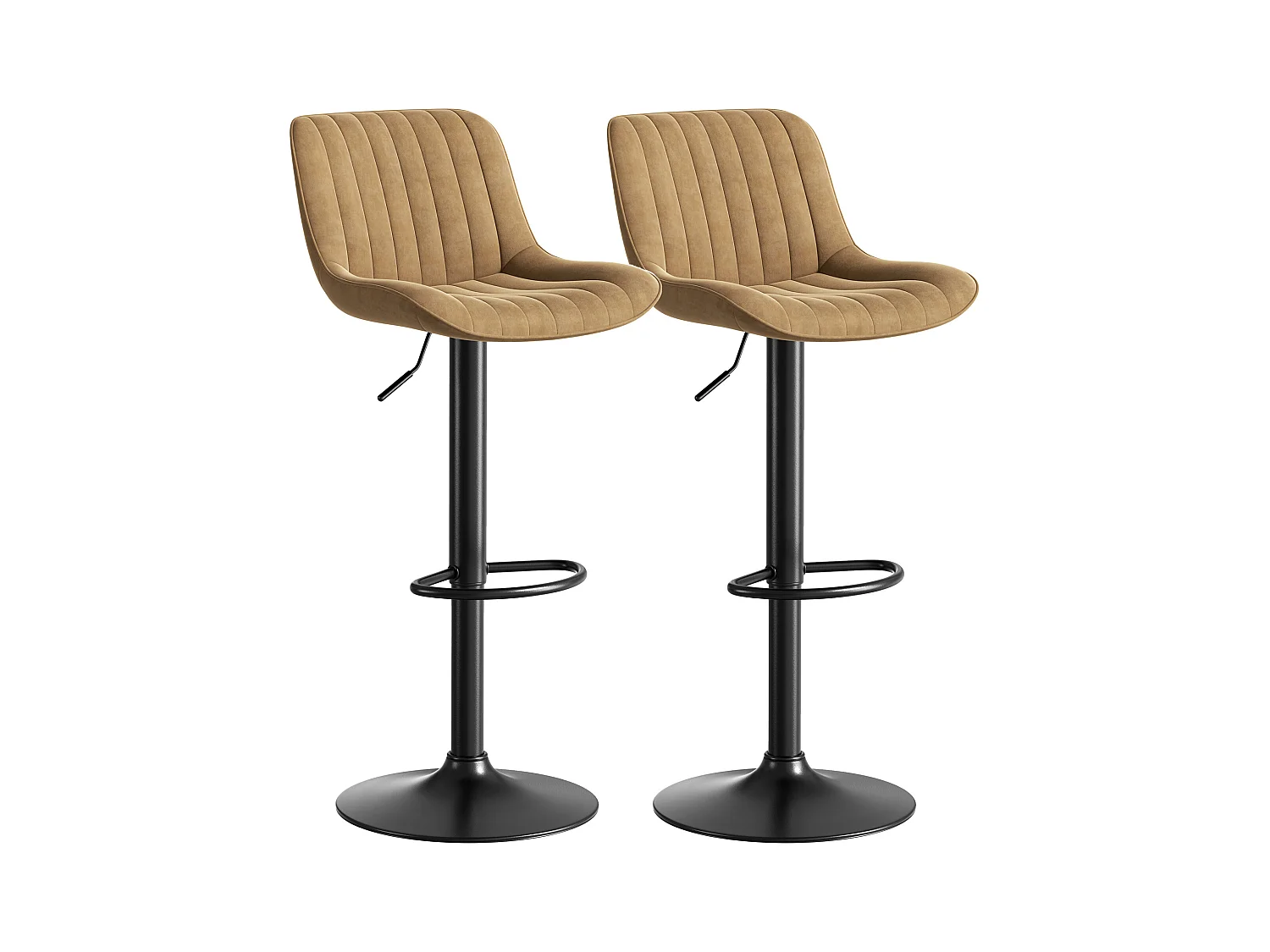 Lot de 2 tabourets de bar pivotants - hauteur réglable et pivotant à 360° - velours marron