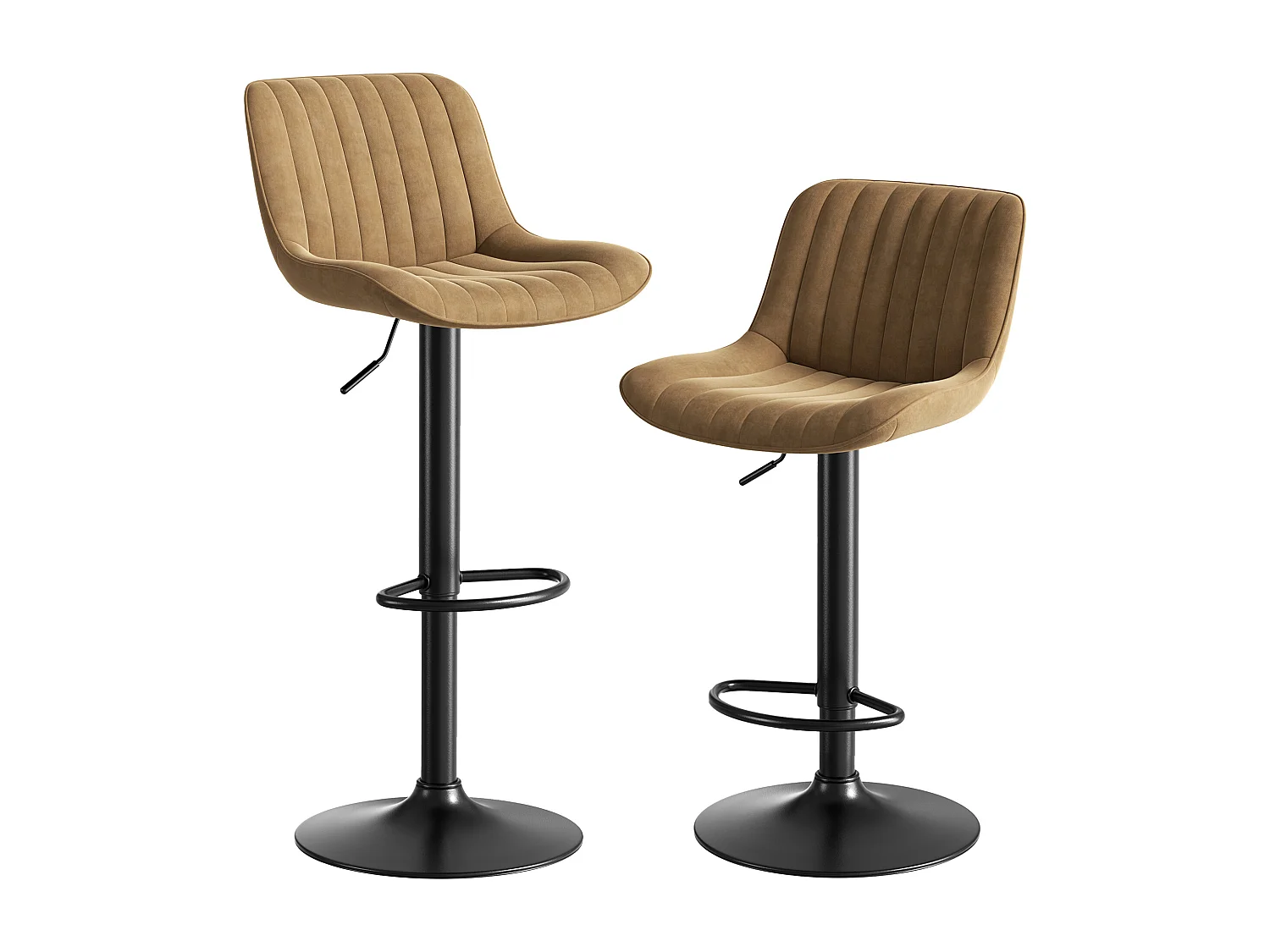 Lot de 2 tabourets de bar pivotants - hauteur réglable et pivotant à 360° - velours marron