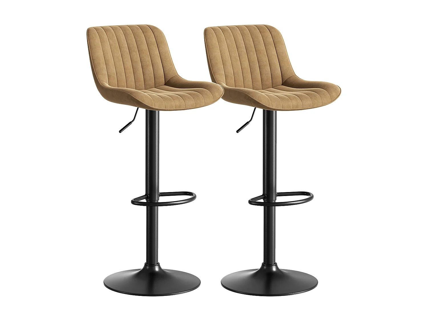 Lot de 2 tabourets de bar pivotants - hauteur réglable et pivotant à 360° - velours marron
