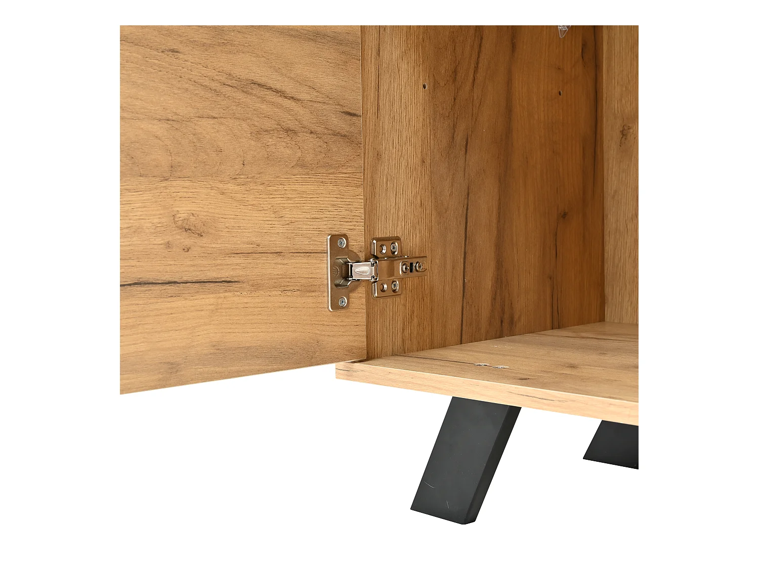 Buffet en bois - Buffet avec 2 portes et 4 tiroirs - design à lattes de bois creuses - cinq pieds en bois noir