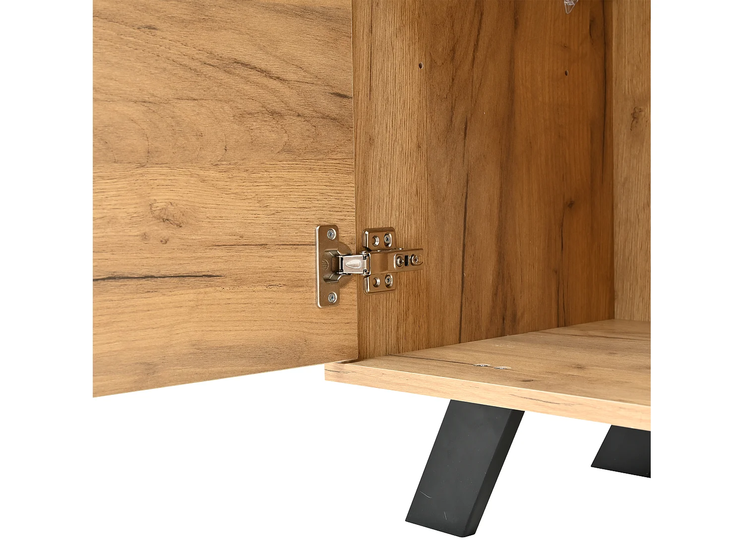 Houten dressoir - Dressoir met 2 deuren en 4 laden - holle houten lattenconstructie - vijf zwarte houten poten