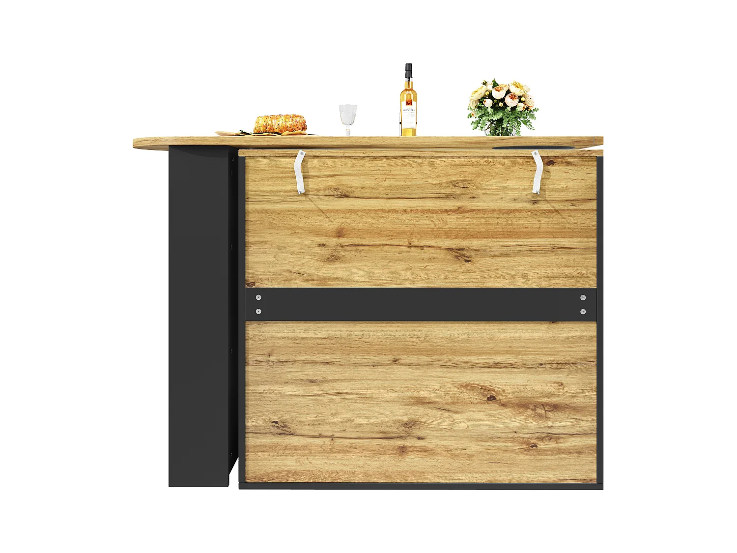 Meuble de bar noir à 3 portes - Meuble de bar extensible avec étagères et rangements à 3 niveaux - séparateurs amovibles