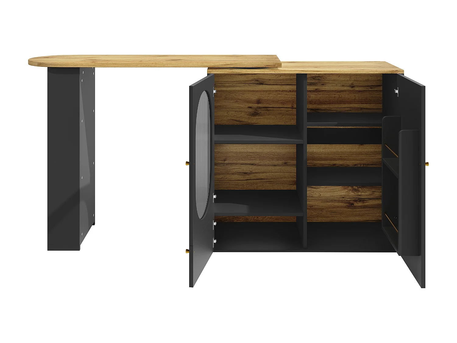 Meuble de bar noir à 3 portes - Meuble de bar extensible avec étagères et rangements à 3 niveaux - séparateurs amovibles