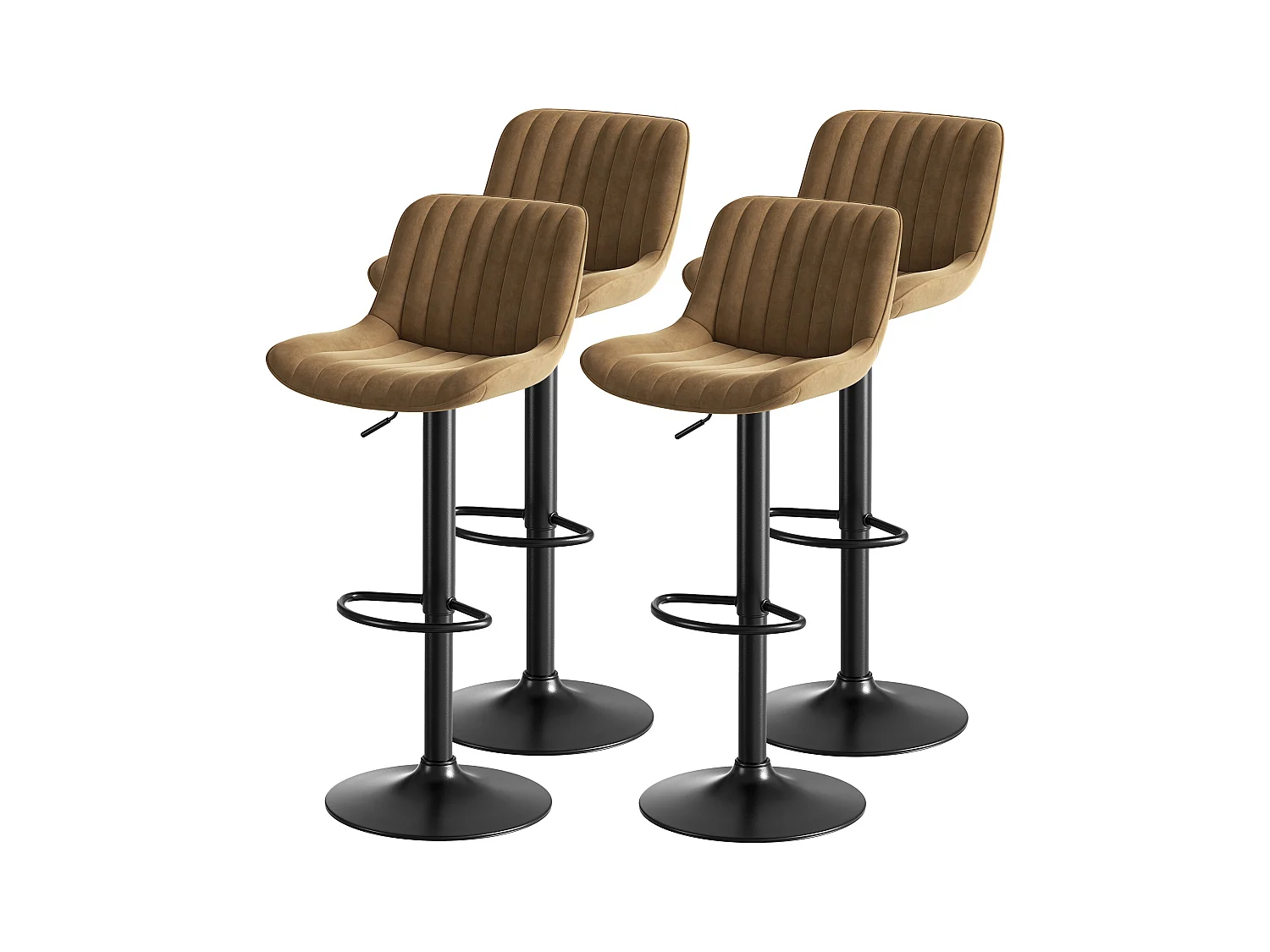 Lot de 4 tabourets de bar pivotants - hauteur réglable et pivotant à 360° - velours marron