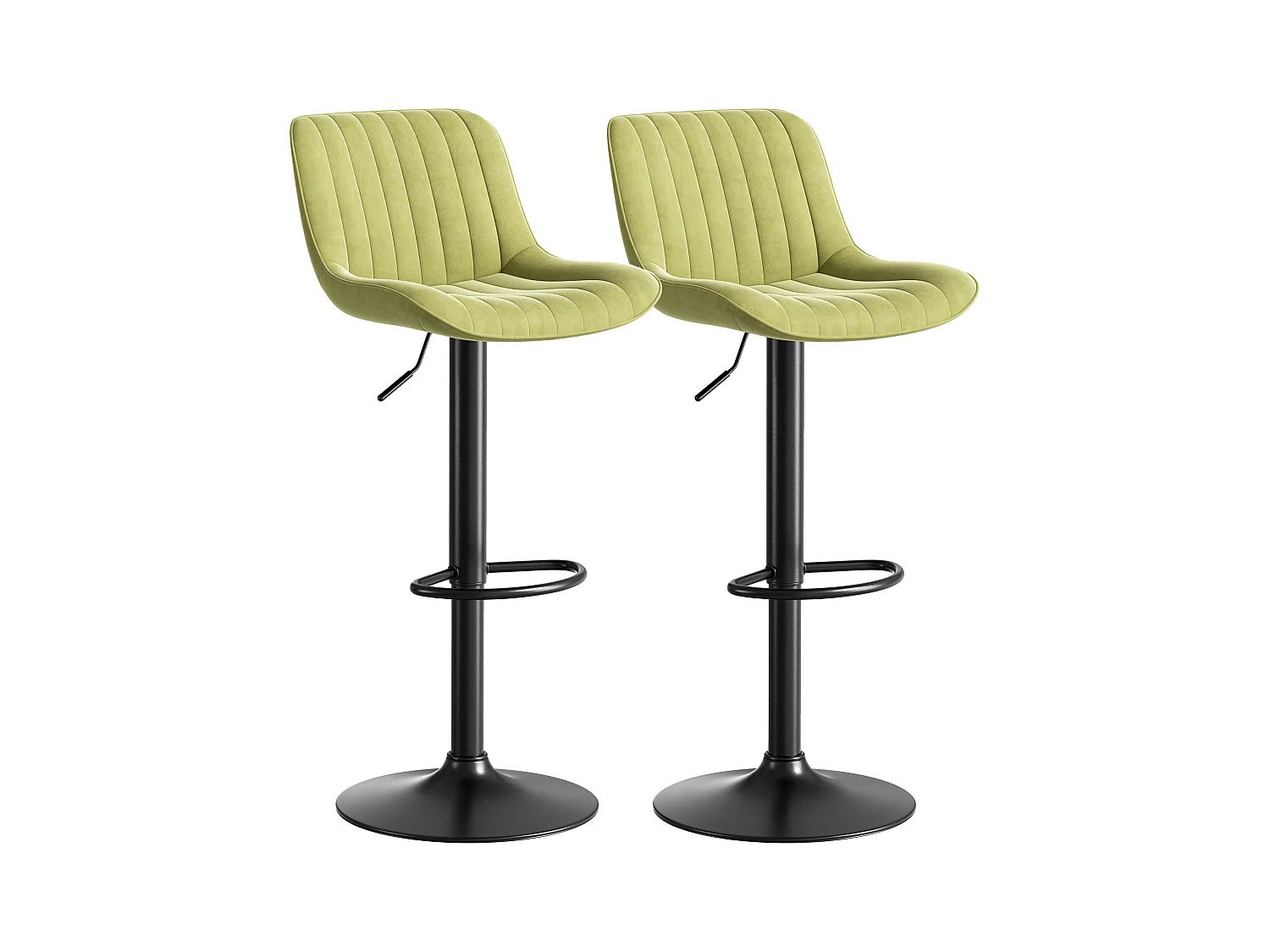 Lot de 2 tabourets de bar pivotants - hauteur réglable et pivotant à 360° - velours vert