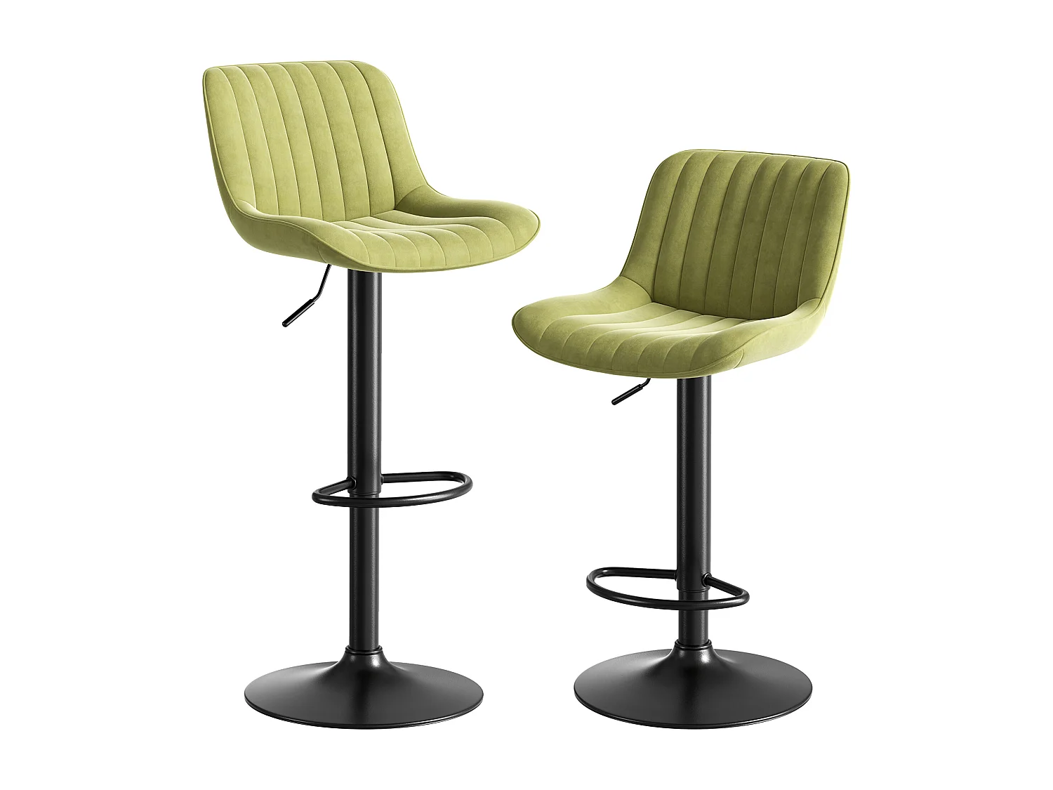 Lot de 2 tabourets de bar pivotants - hauteur réglable et pivotant à 360° - velours vert