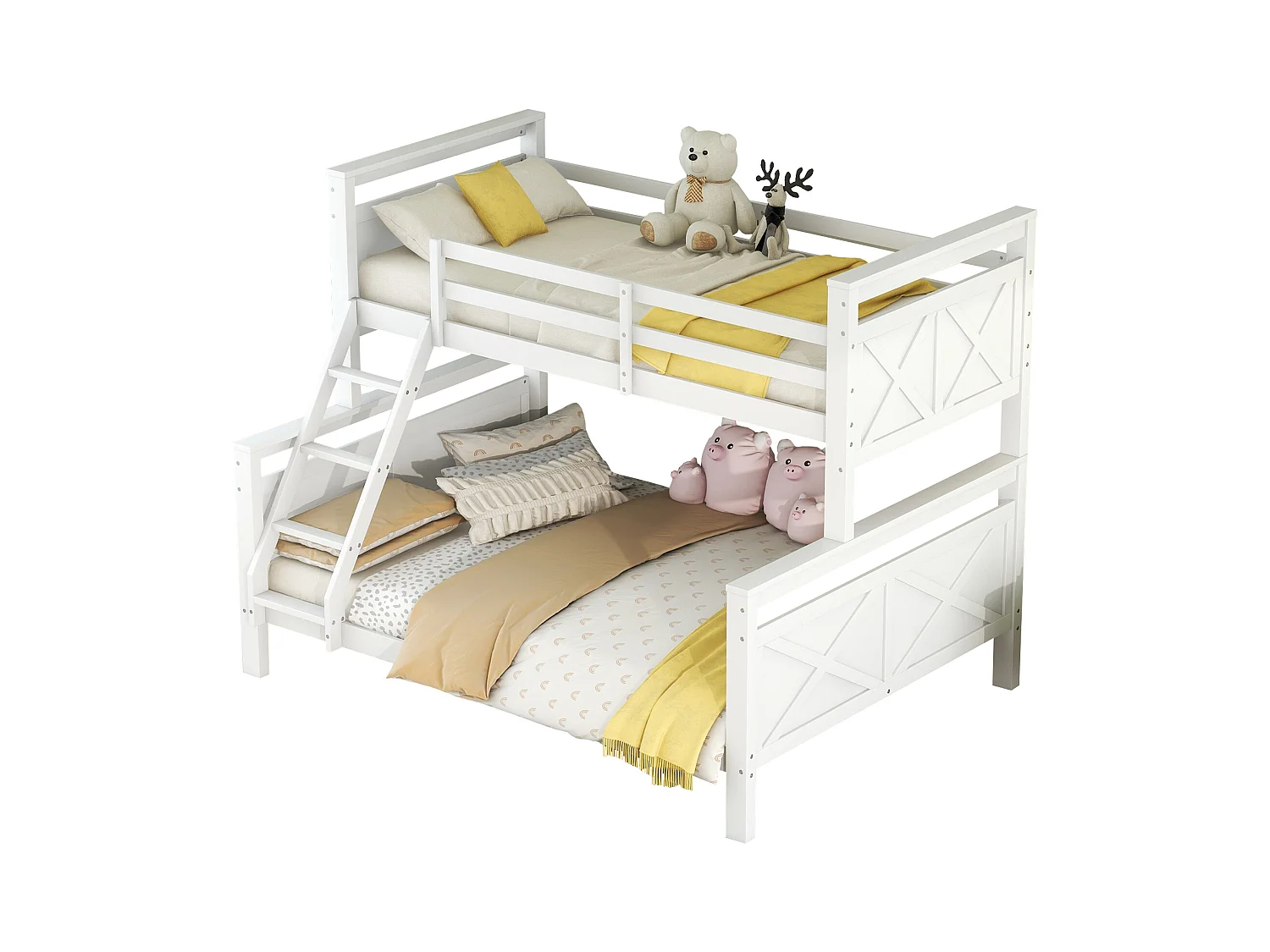 Stapelbedden 90 x 200 cm en 140 x 200 cm - Tienerbed met ladder en uitvalbeveiliging - wit hout - matras niet inbegrepen