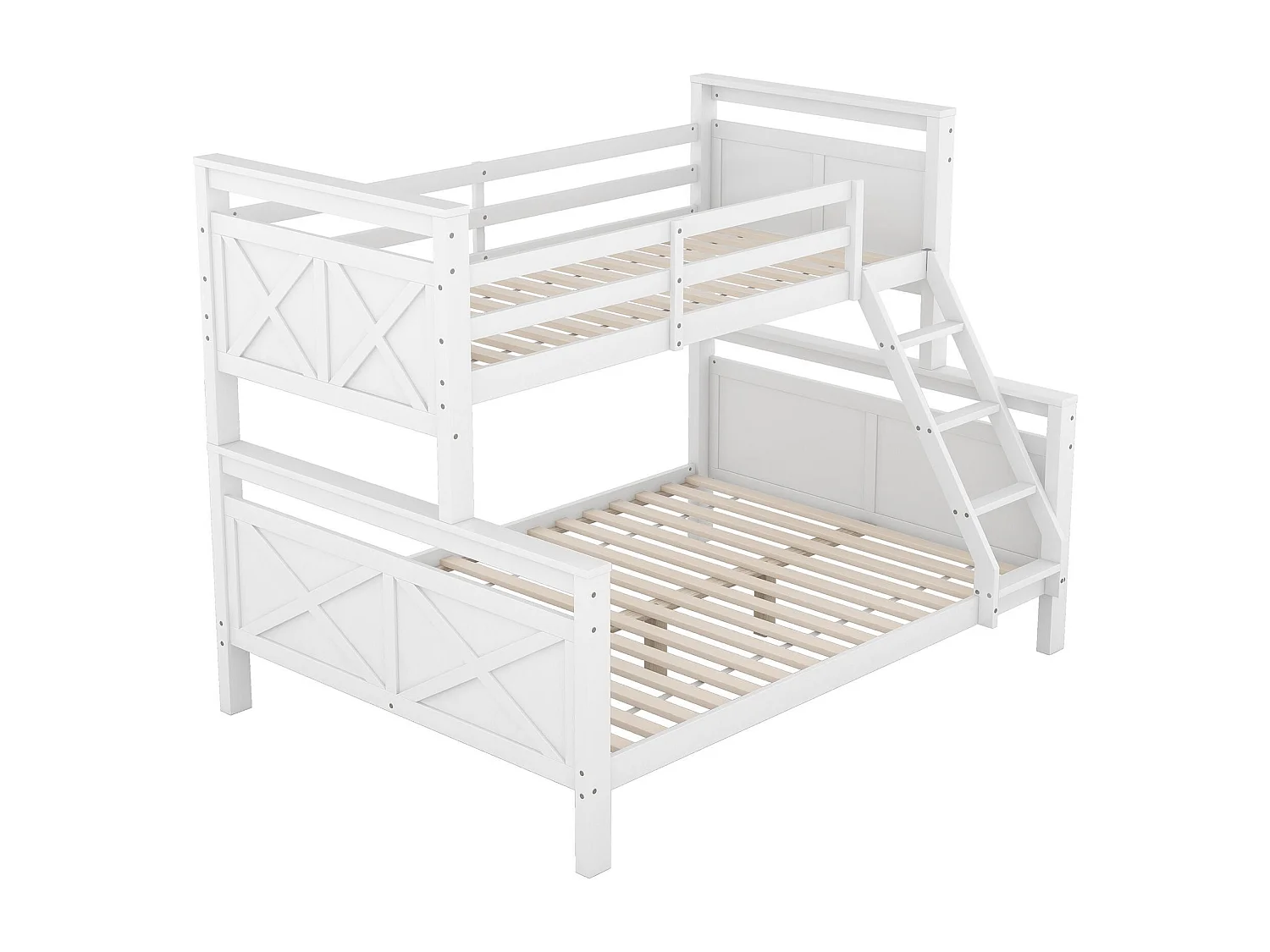 Stapelbedden 90 x 200 cm en 140 x 200 cm - Tienerbed met ladder en uitvalbeveiliging - wit hout - matras niet inbegrepen