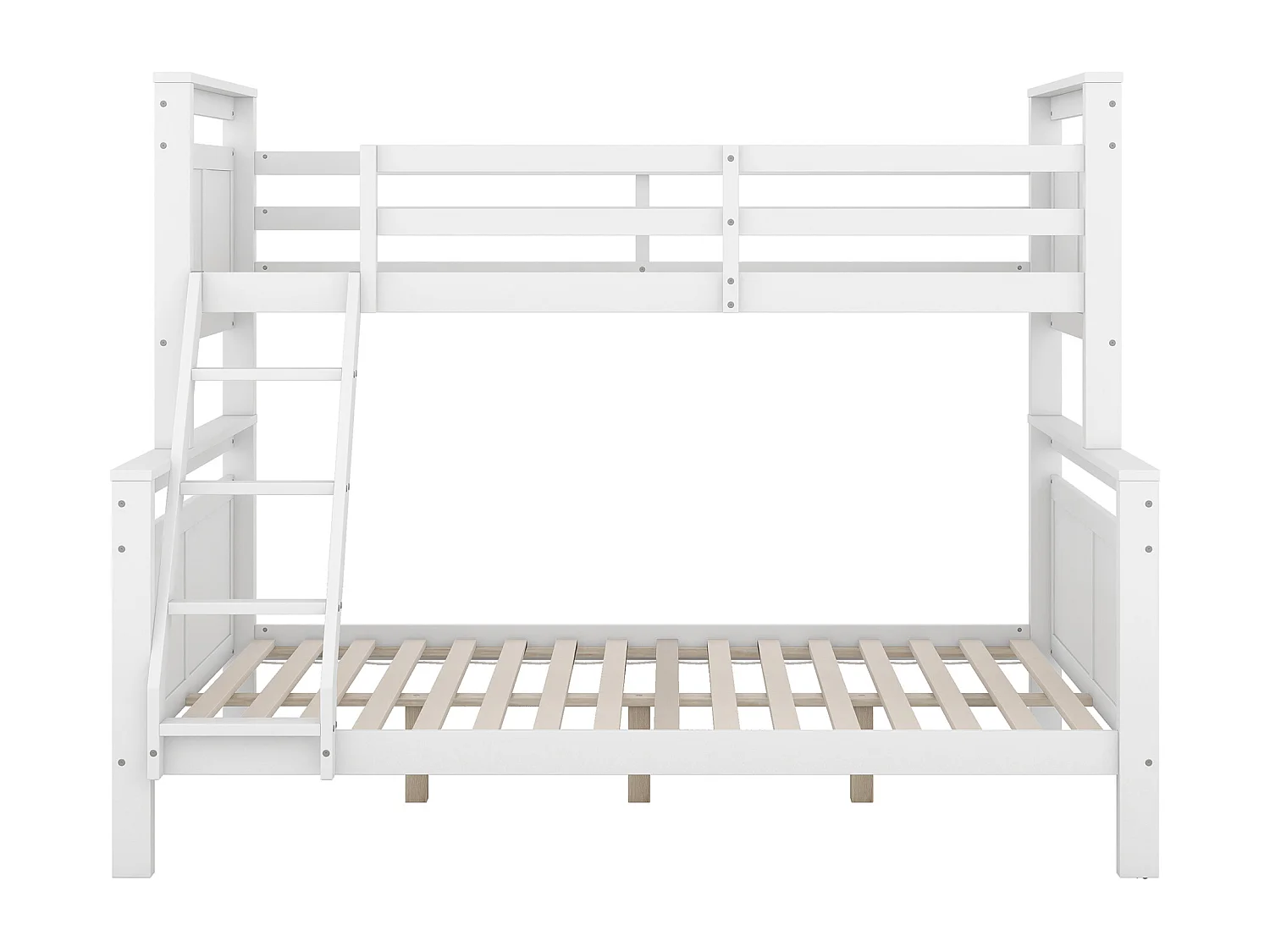 Lit superposés 90 x 200 cm et 140 x 200 cm - Lit ado avec échelle et barrières de sécurité - bois blanc - matelas non inclus