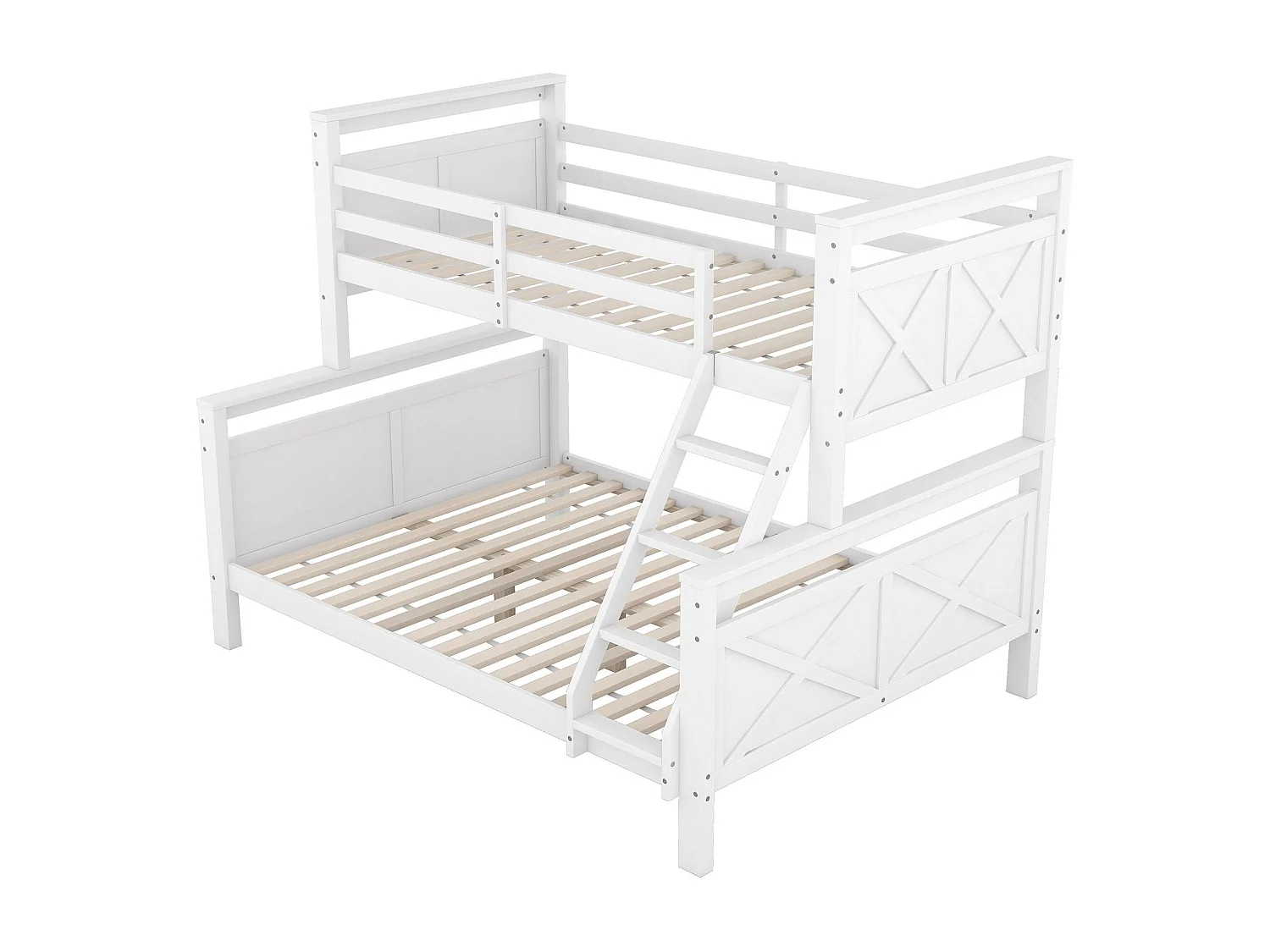 Lit superposés 90 x 200 cm et 140 x 200 cm - Lit ado avec échelle et barrières de sécurité - bois blanc - matelas non inclus