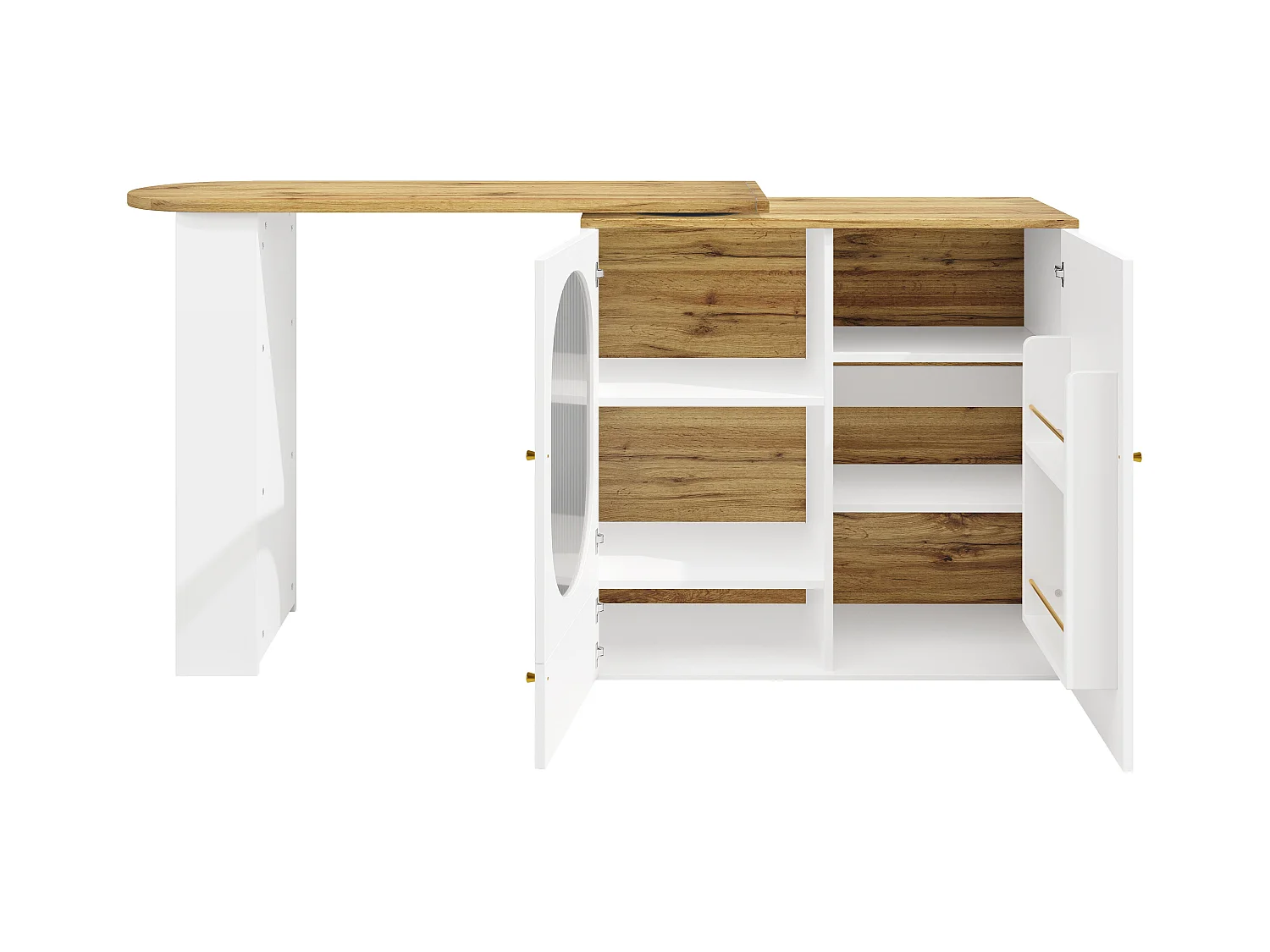 Meuble de bar blanc à 3 portes - Meuble de bar extensible avec étagères et rangements à 3 niveaux - séparateurs amovibles