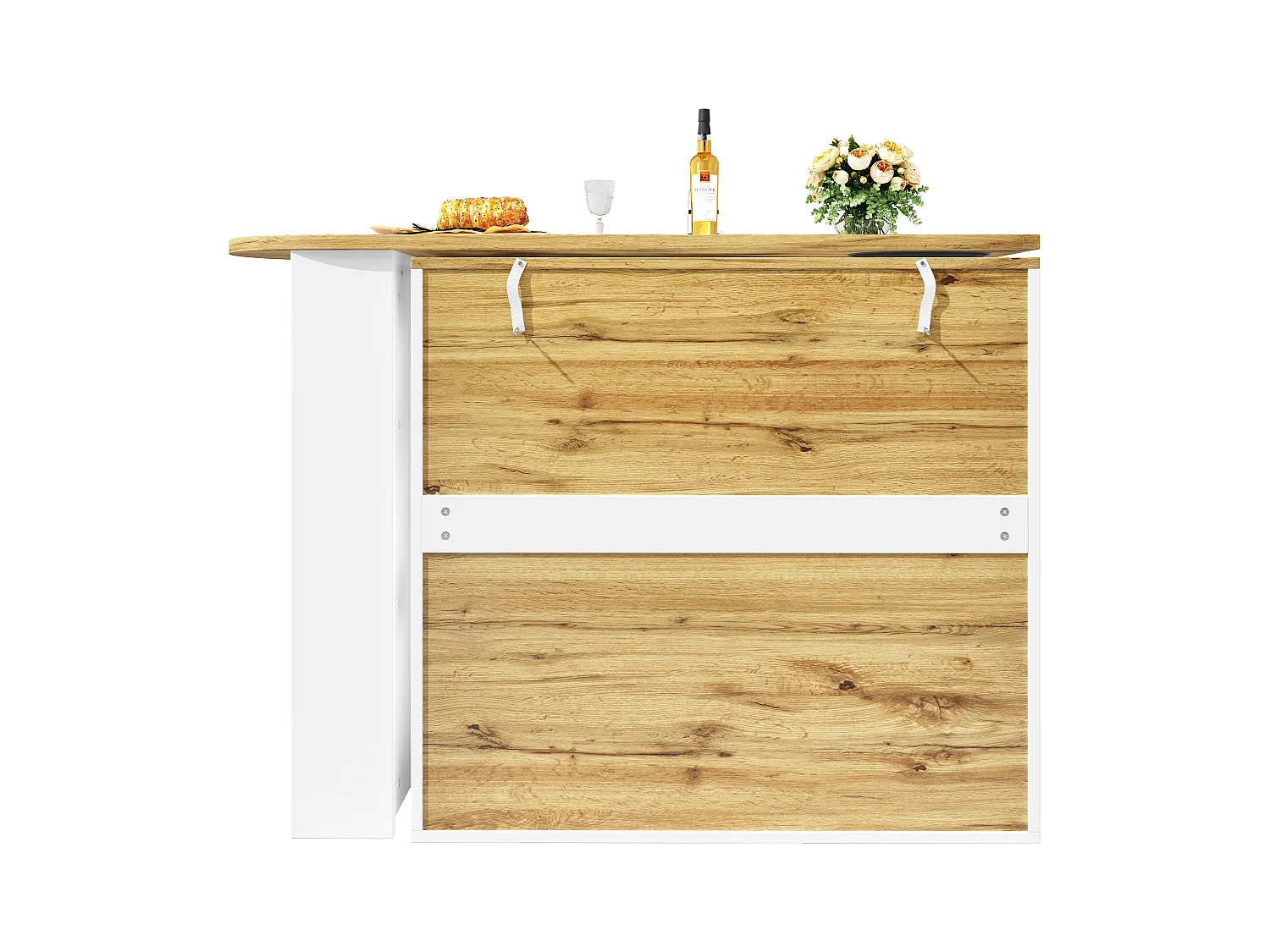 Meuble de bar blanc à 3 portes - Meuble de bar extensible avec étagères et rangements à 3 niveaux - séparateurs amovibles