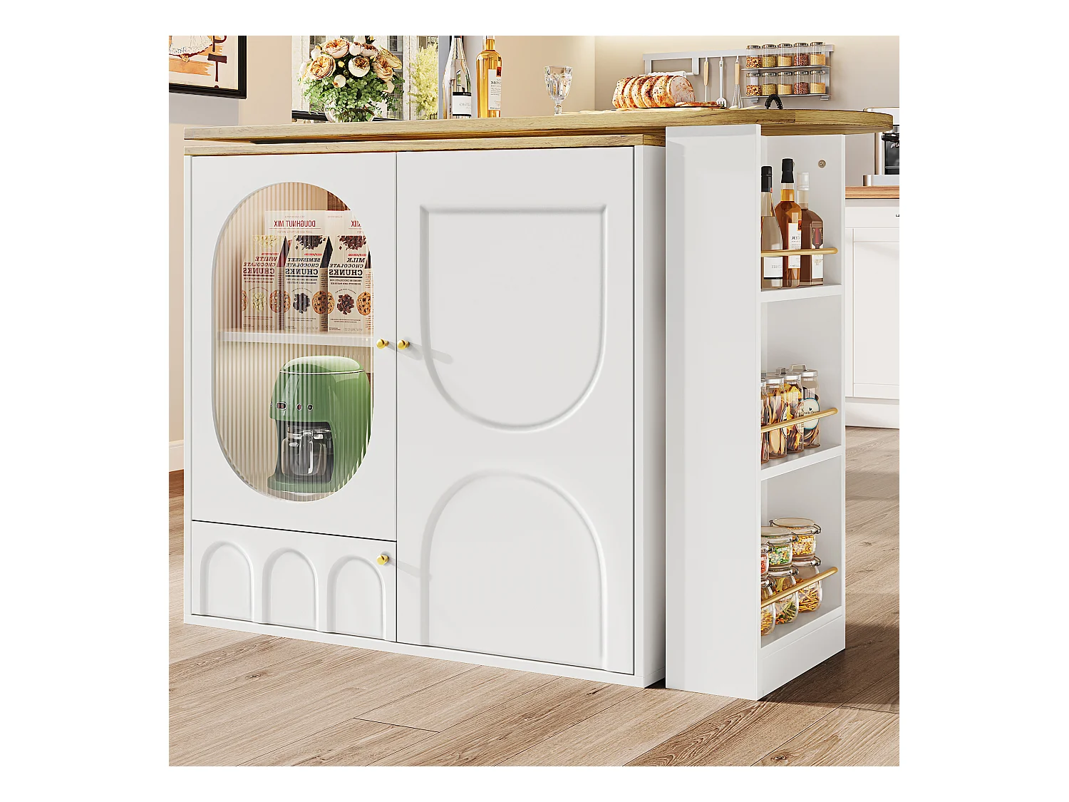 Mobile bar bianco a 3 ante - Mobile bar espandibile con ripiani a 3 livelli e spazio di archiviazione - divisori rimovibili