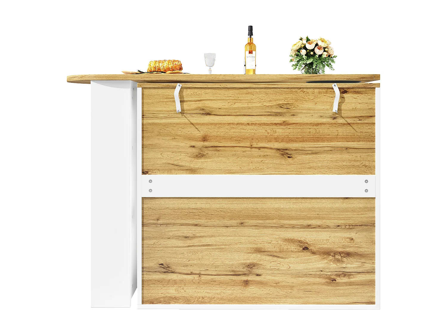 Meuble de bar blanc à 3 portes - Meuble de bar extensible avec étagères et rangements à 3 niveaux - séparateurs amovibles