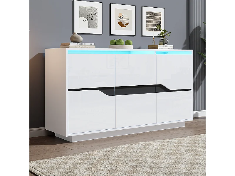 Buffet 3 portes - Meuble de salle à manger avec 5 séparateurs réglables - blanc + noir