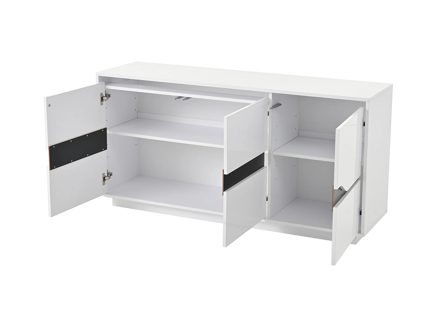 Buffet 3 portes - Meuble de salle à manger avec 5 séparateurs réglables - blanc + noir