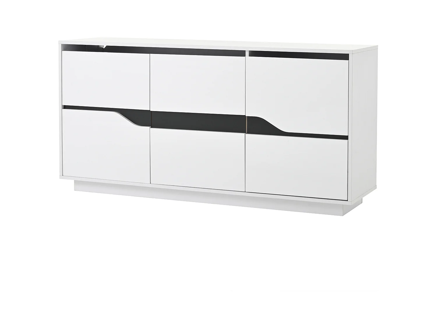 Buffet 3 portes - Meuble de salle à manger avec 5 séparateurs réglables - blanc + noir