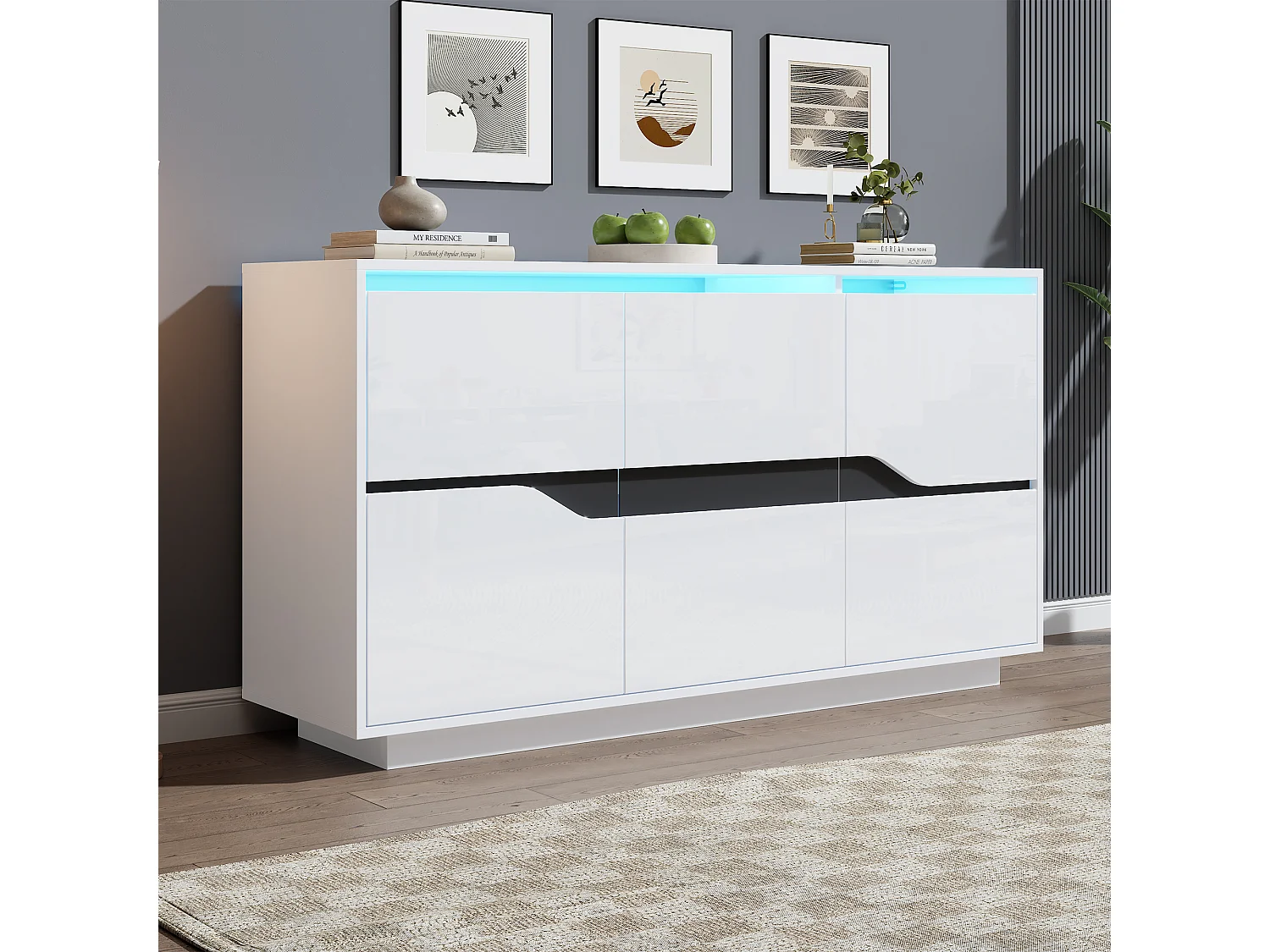 3-deurs dressoir - Eetkamermeubel met 5 verstelbare verdelers - wit + zwart