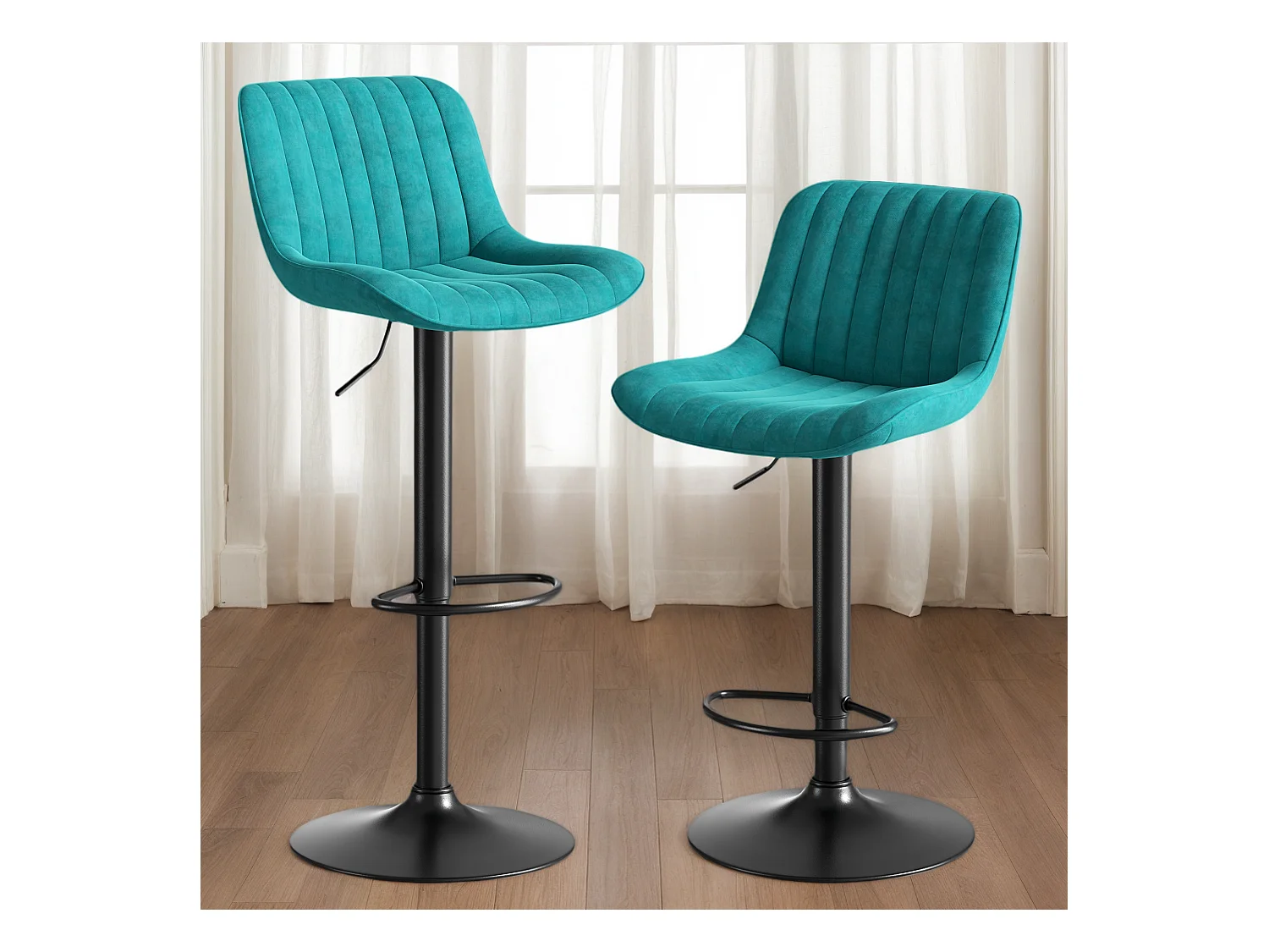 Lot de 2 tabourets de bar pivotants - hauteur réglable et pivotant à 360° - velours bleu