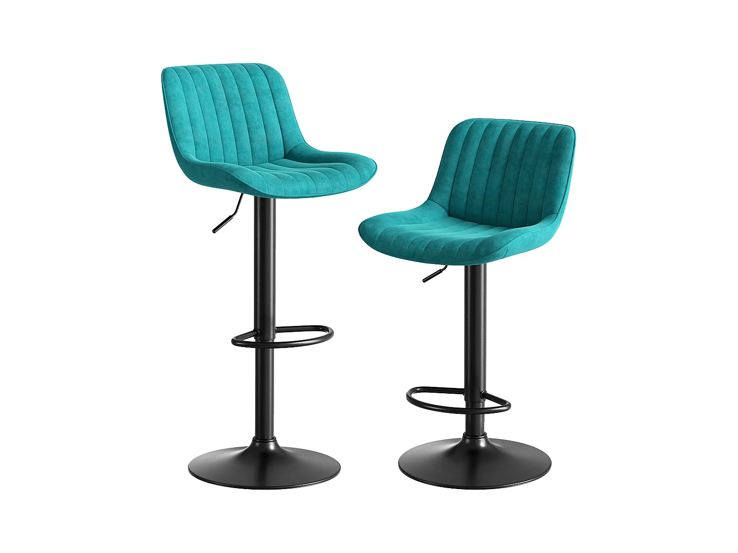 Lot de 2 tabourets de bar pivotants - hauteur réglable et pivotant à 360° - velours bleu