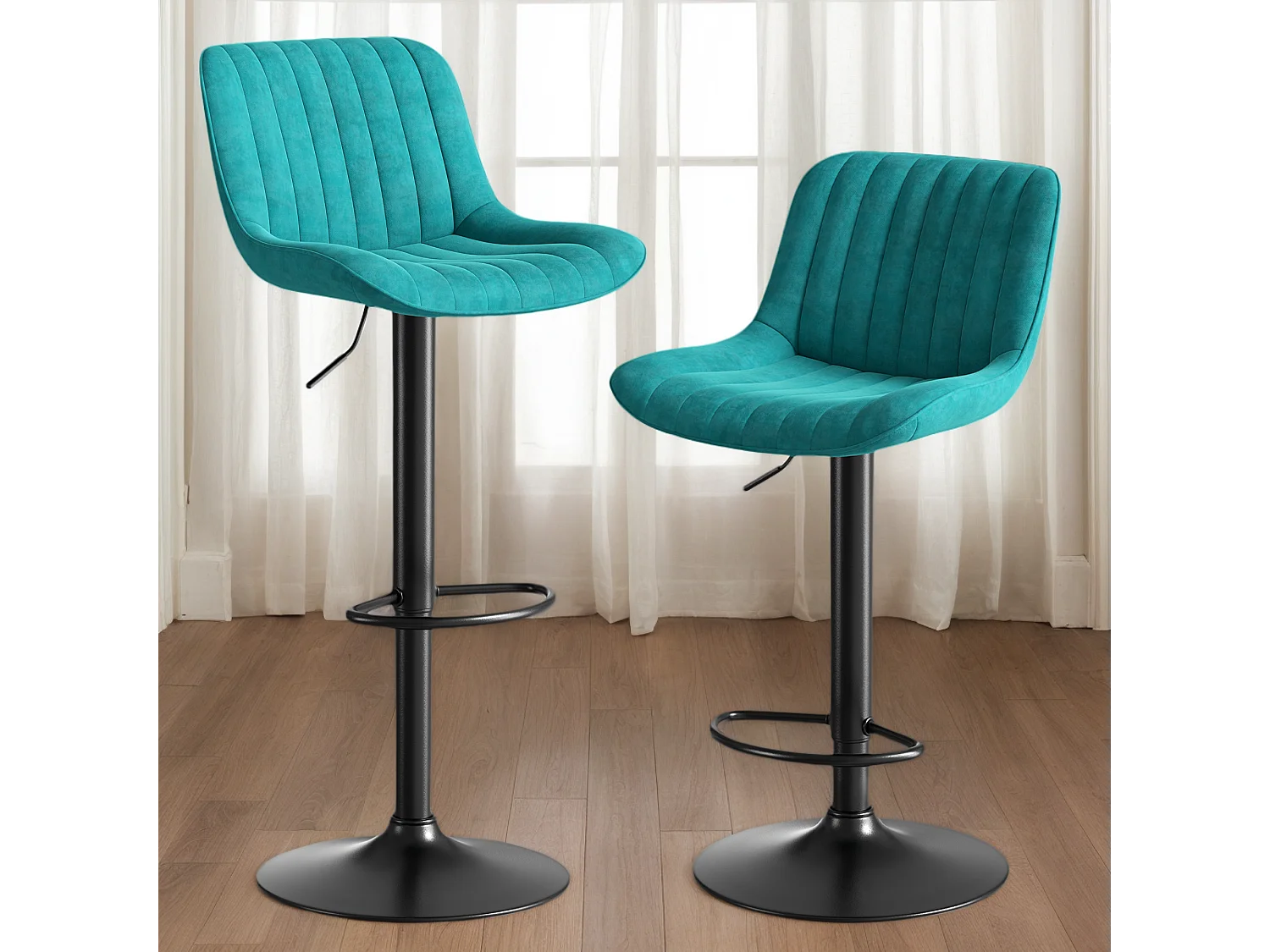 2er-Set drehbare Barhocker - höhenverstellbar und 360° drehbar - blauer Samt