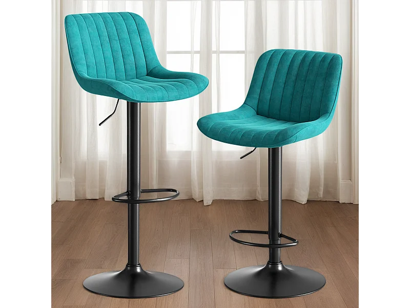2er-Set drehbare Barhocker - höhenverstellbar und 360° drehbar - blauer Samt