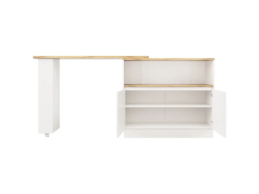 2-türiger Barschrank – Ausziehbarer Barschrank mit 2 Glasschiebetüren und offenen Regalen – weiß