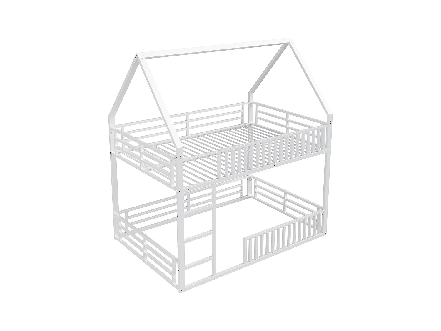 Lit superposé 140 x 200 cm - Lit double avec escalier et éclairage LED - avec barrières de sécurité - métal blanc