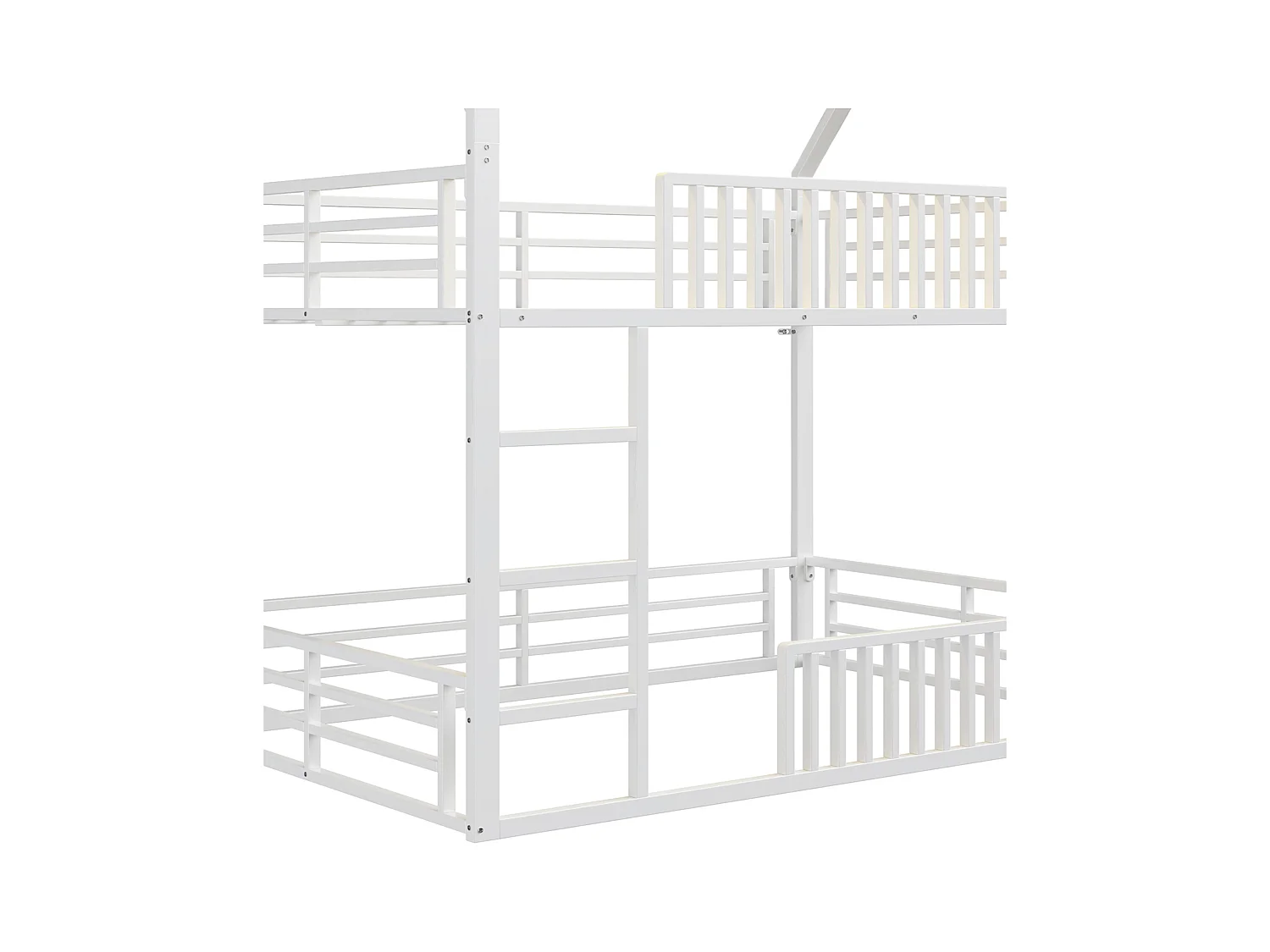 Lit superposé 140 x 200 cm - Lit double avec escalier et éclairage LED - avec barrières de sécurité - métal blanc