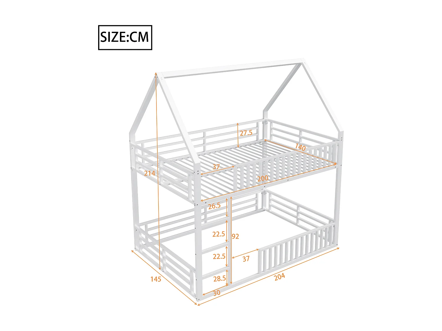 Lit superposé 140 x 200 cm - Lit double avec escalier et éclairage LED - avec barrières de sécurité - métal blanc