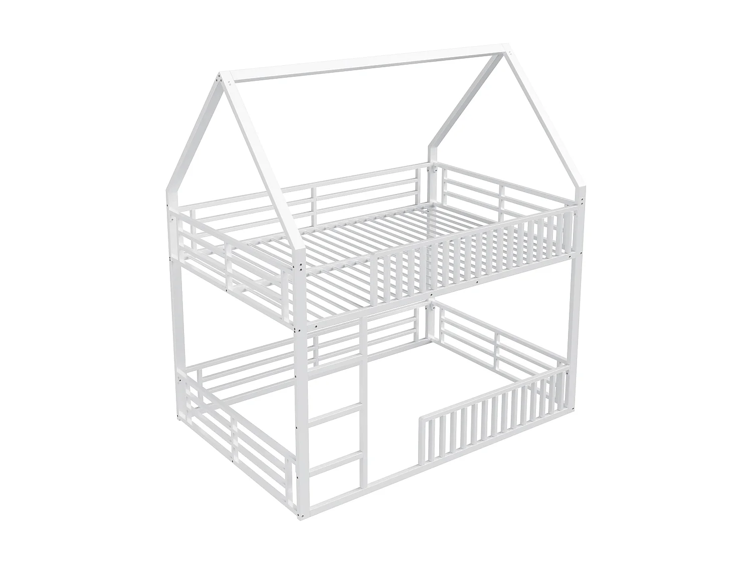 Lit superposé 140 x 200 cm - Lit double avec escalier et éclairage LED - avec barrières de sécurité - métal blanc