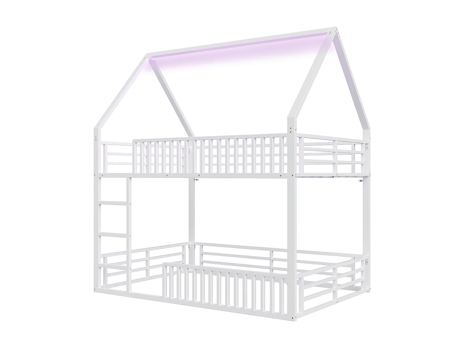 Lit superposé 140 x 200 cm - Lit double avec escalier et éclairage LED - avec barrières de sécurité - métal blanc