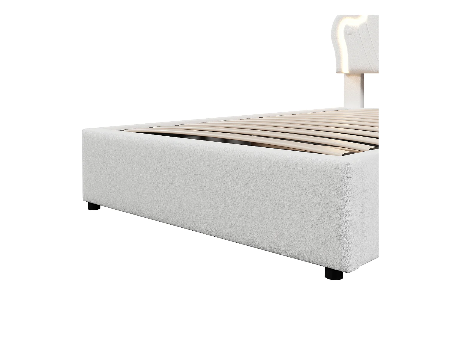 Lit coffre 90 x 200 cm - Lit enfant avec bande lumineuse LED et tête de lit en forme de couronne - PU blanc - sans matelas