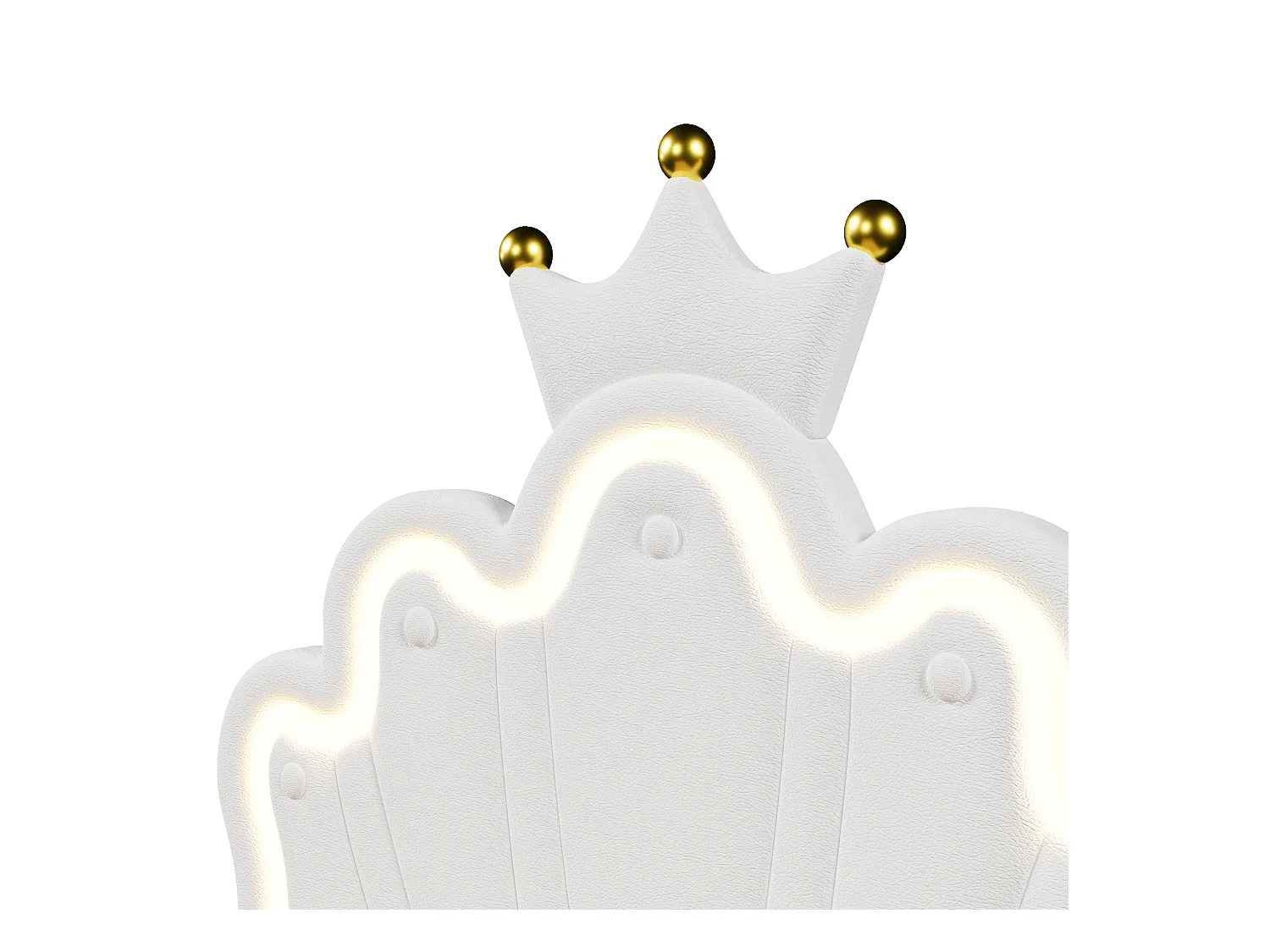 Lit coffre 90 x 200 cm - Lit enfant avec bande lumineuse LED et tête de lit en forme de couronne - PU blanc - sans matelas