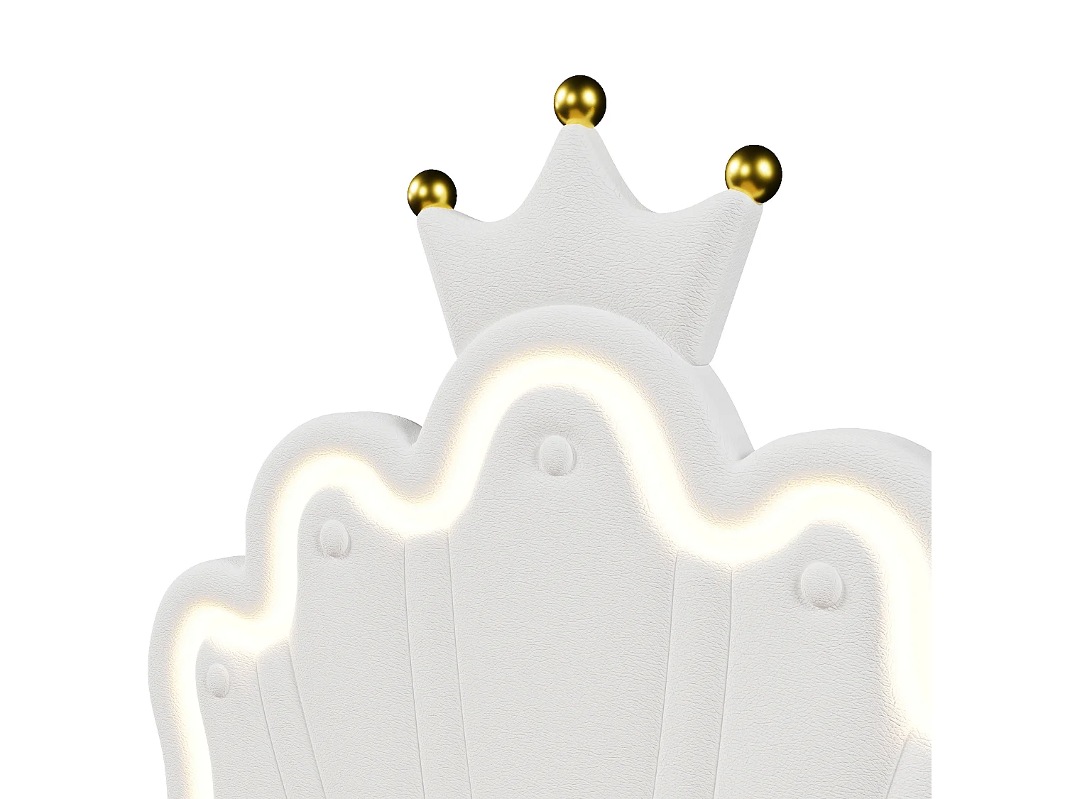 Lit coffre 90 x 200 cm - Lit enfant avec bande lumineuse LED et tête de lit en forme de couronne - PU blanc - sans matelas