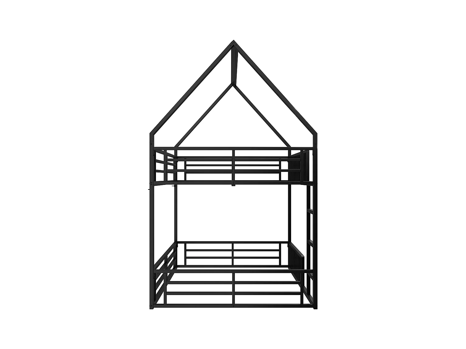 Beliche 140 x 200 cm - Cama de casal com escadas e iluminação LED - com grades de segurança - metal preto