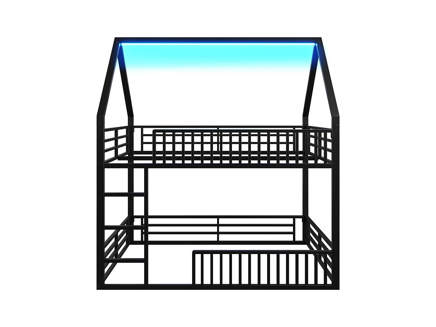 Lit superposé 140 x 200 cm - Lit double avec escalier et éclairage LED - avec barrières de sécurité - métal noir