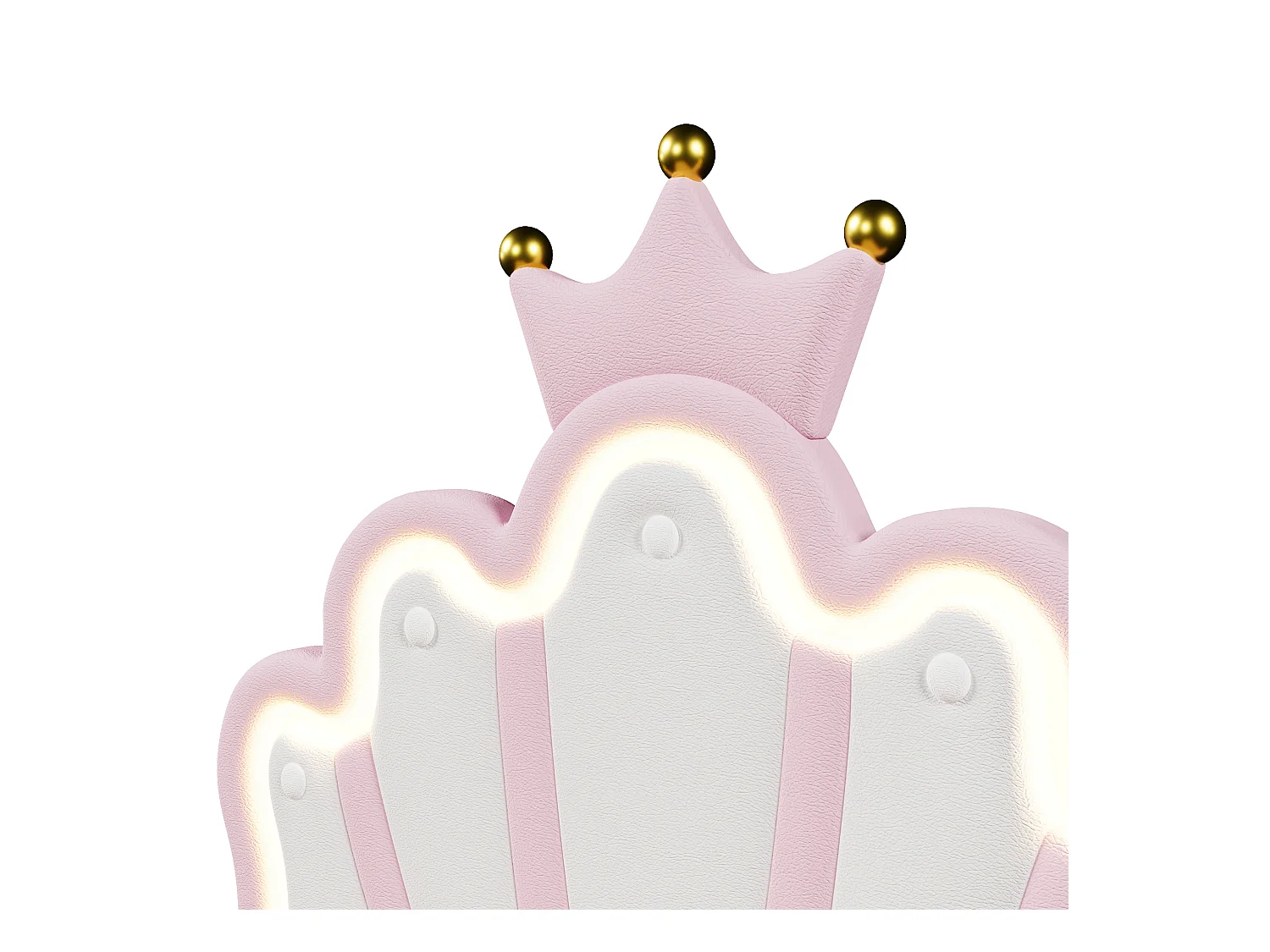 Lit coffre 90 x 200 cm - Lit enfant avec bande lumineuse LED et tête de lit en forme de couronne - PU rose - sans matelas